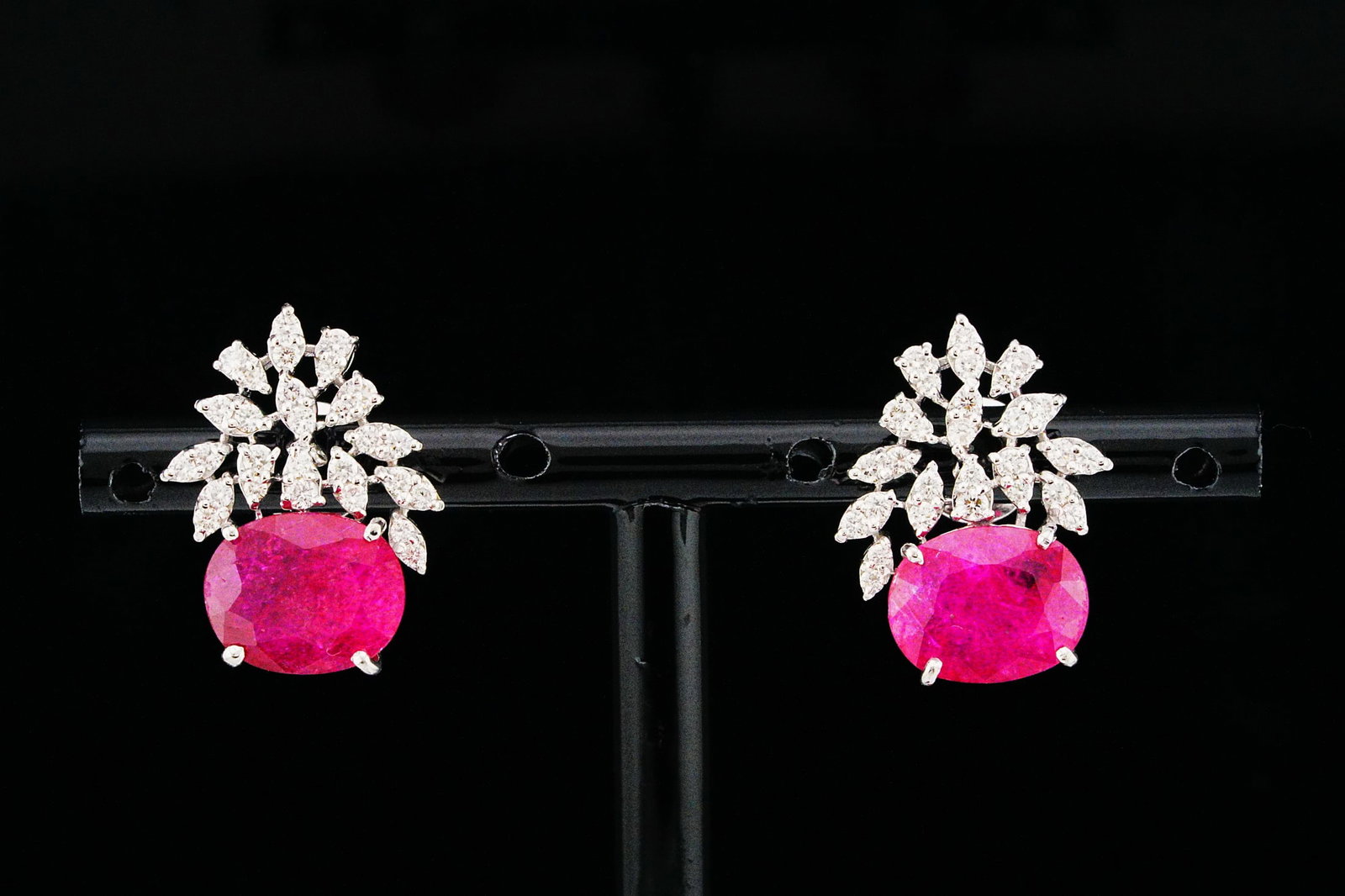 5.20ctw Ruby, 0.60ctw Diamond and 18K 0.75" Earrings (1 of 6)
