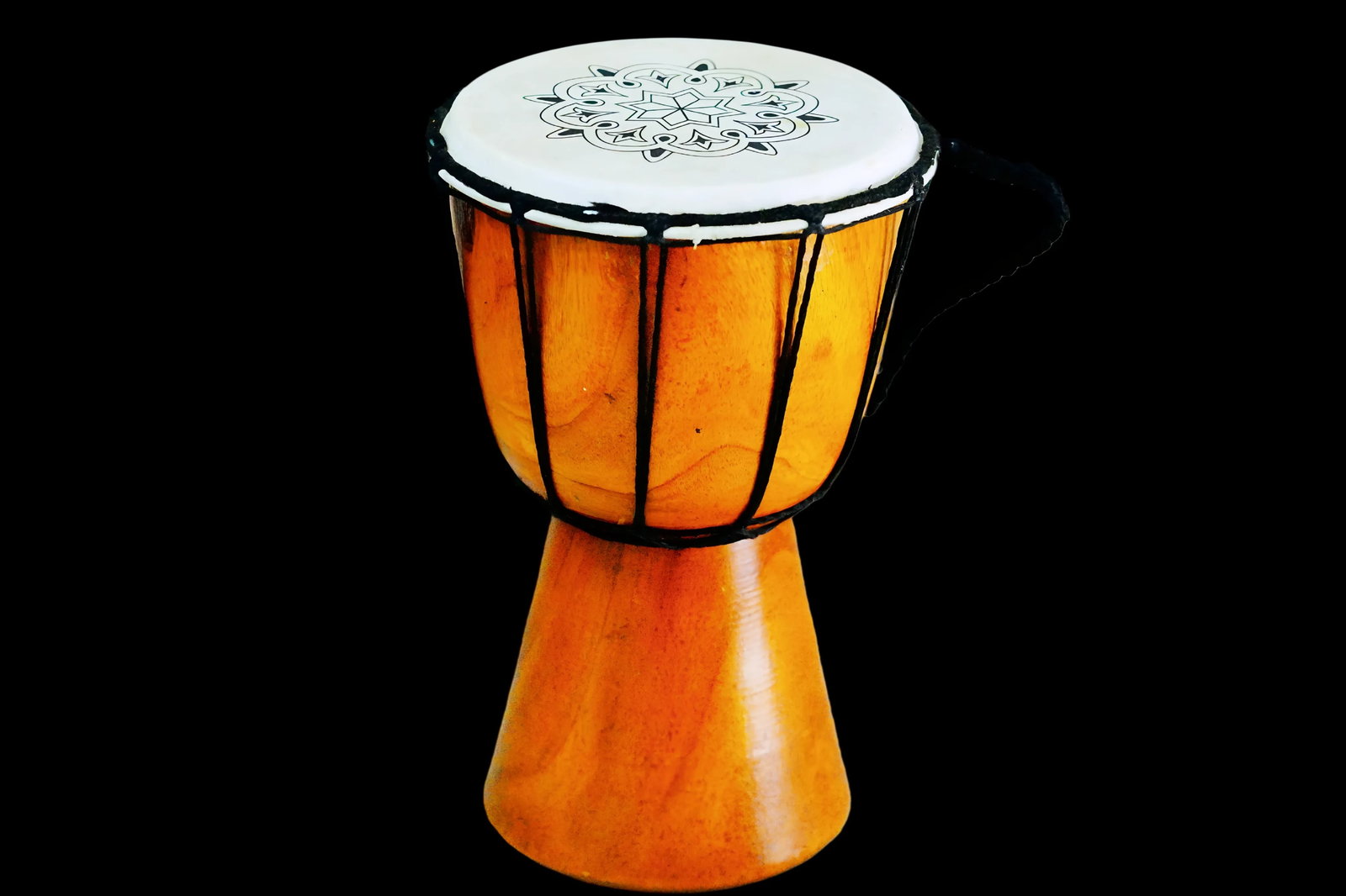 Hand-Carved Wooden Djembe Drum with Decorative Head (1 of 3)