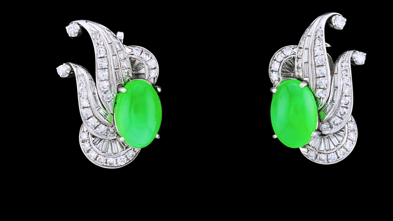 2.00ctw Diamond, 12mm Cabochon Jade and 14K Ear Clips (1 of 4)