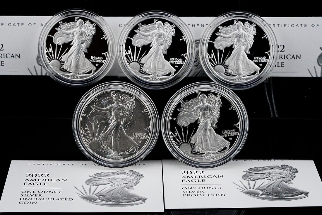 (5) 2022-W American Silver Eagle 1 Oz. .999 Silver Proofs (1 of 3)