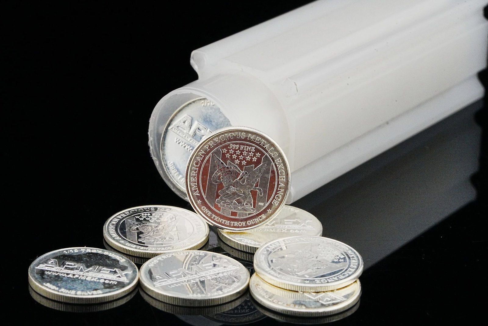 Tube of (50) APMEX 1/10 Troy Ounce .999+ Silver Rounds (1 of 2)