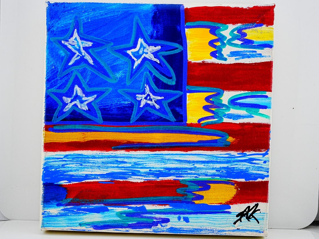 Steve Kaufman Original American Flag Painting on Canvas (1 of 4)