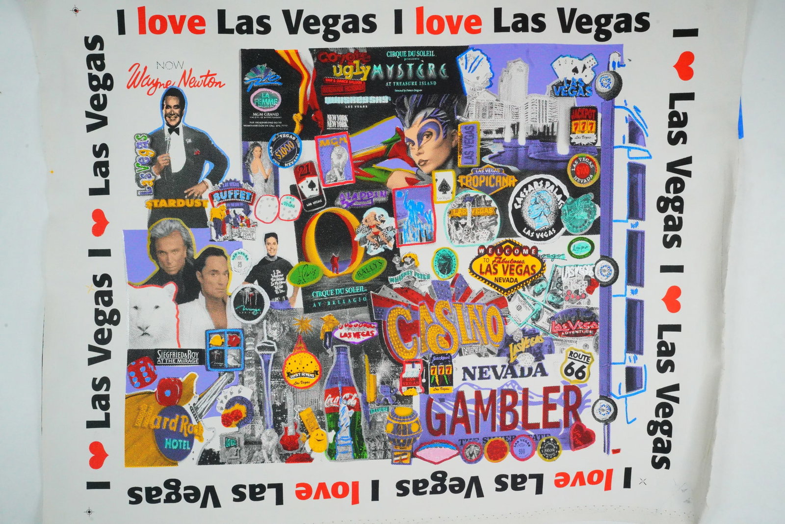 Steve Kaufman Signed Las Vegas Mixed Media Canvas: Steve Kaufman I Love Las Vegas Limited Edition Hand-Embellished Mixed Media Silkscreen on Canvas, Signed and Numbered 34/50 - Offered here is a dynamic hand-embellished mixed media silkscreen on