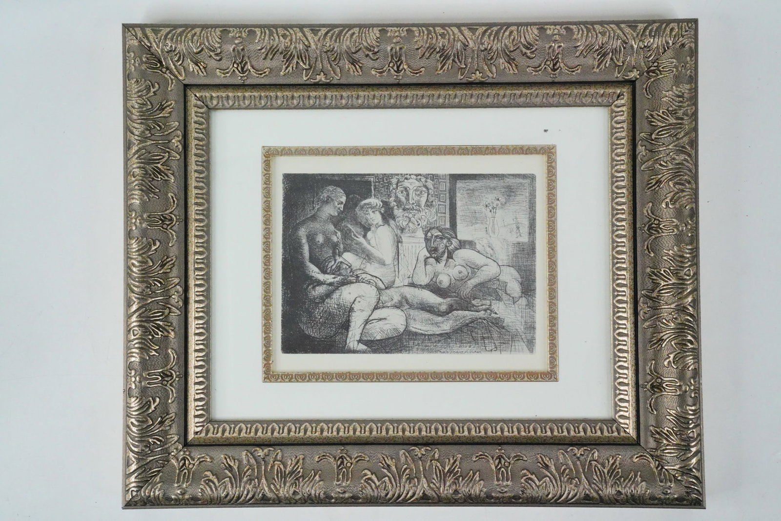After Pablo Picasso Etching from the Vollard Suite: After Pablo Picasso (Spanish, 1881-1973) "Four Models and a Sculptured Head" Etching from the Vollard Suite (Framed) - Finely framed etching after Pablo Picasso, titled "Four Models and a Sculptured