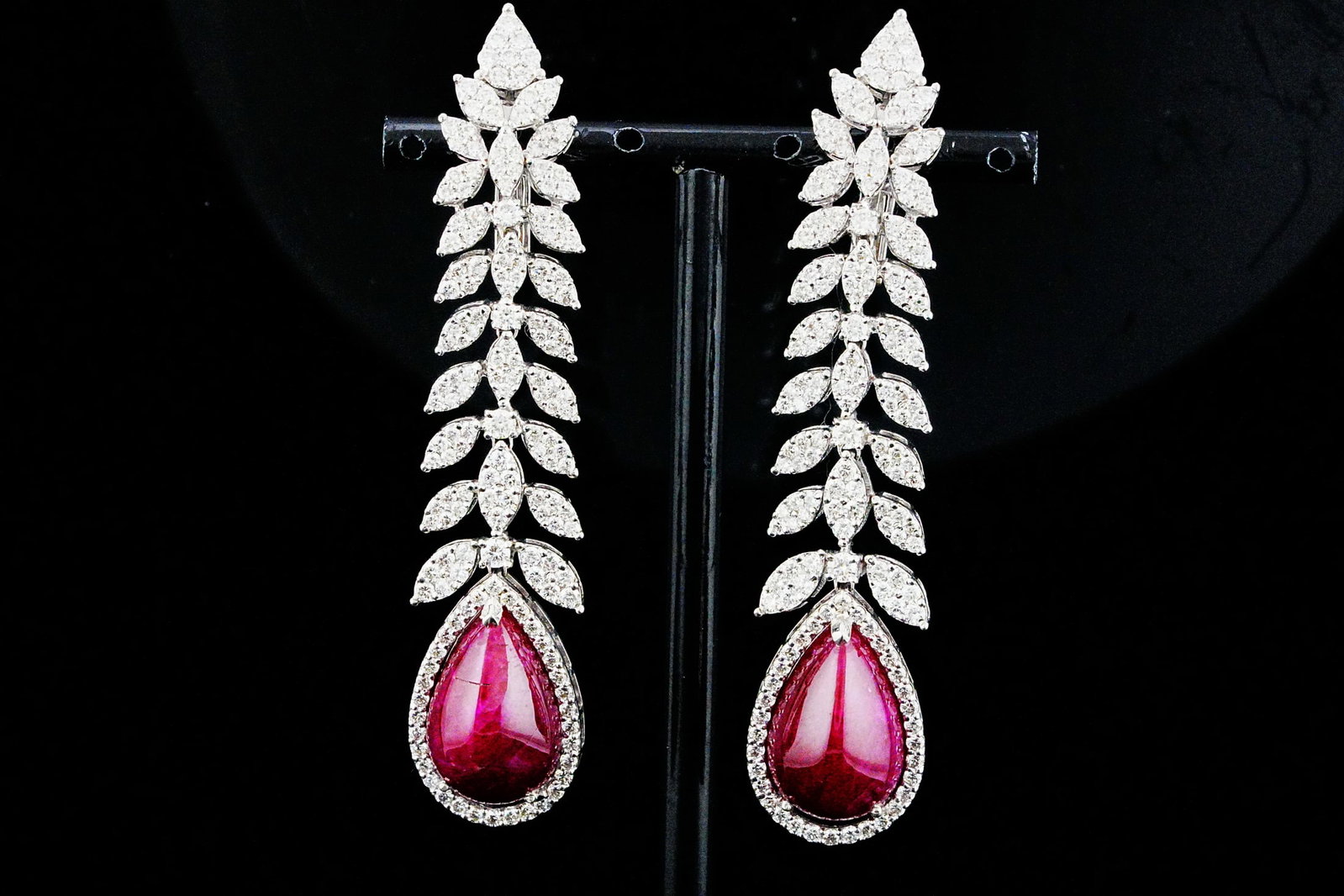 39.50ctw Ruby, 6.75ctw Diamond and 18K 3.10" Earrings (1 of 8)