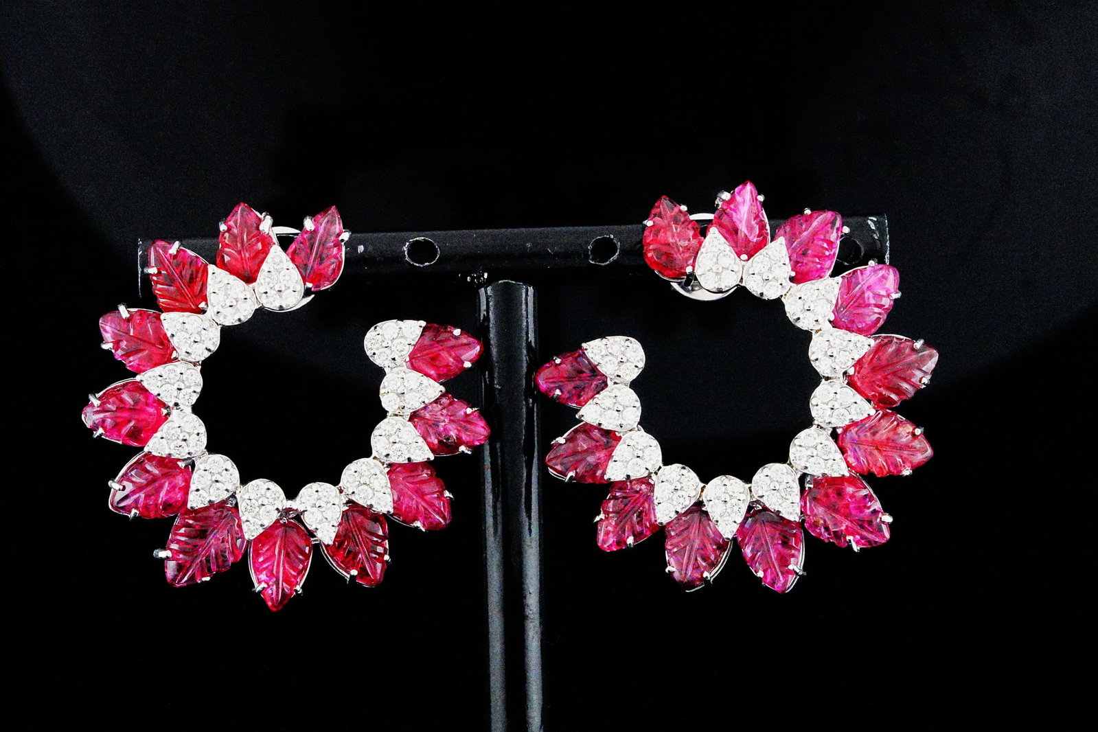 17.70ctw Ruby, 1.40ctw Diamond and 18K 1.25" Earrings (1 of 6)