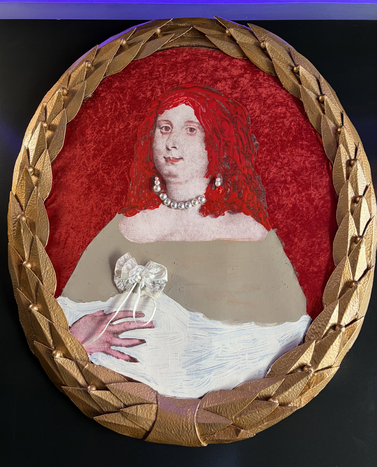 Portrait of a Medici Woman by Lorenzo de' Medici: Mixed Media Portrait of a Medici Woman by Lorenzo de' Medici - A refined and evocative contemporary mixed media portrait titled "Medici Woman," created by Lorenzo de' Medici, a direct descendant of th