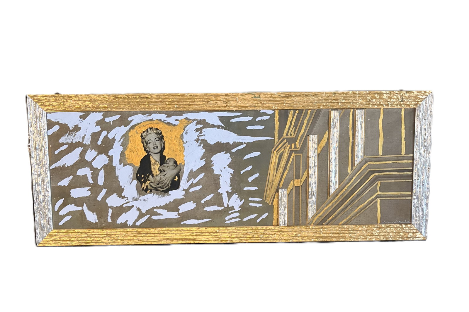 Marilyn Madonna and Child by Prince Lorenzo de' Medici: Marilyn Madonna and Child Mixed Media Artwork by Prince Lorenzo de' Medici W/Custom Gilt Gold Frame - A visually striking and conceptually layered mixed media work titled "Marilyn Madonna and Child," 