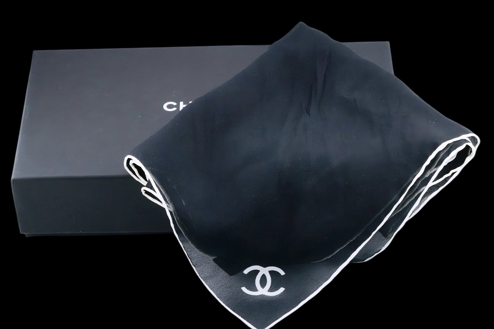 Chanel Black and Ecru Silk Twill Bandana New W/Tag, Box: Chanel Black and Ecru Silk Twill Bandana New W/Tag, Box and Ribbon - Elegant and effortlessly versatile, this Chanel silk twill bandana reflects the house's timeless Parisian sophistication. Crafted f