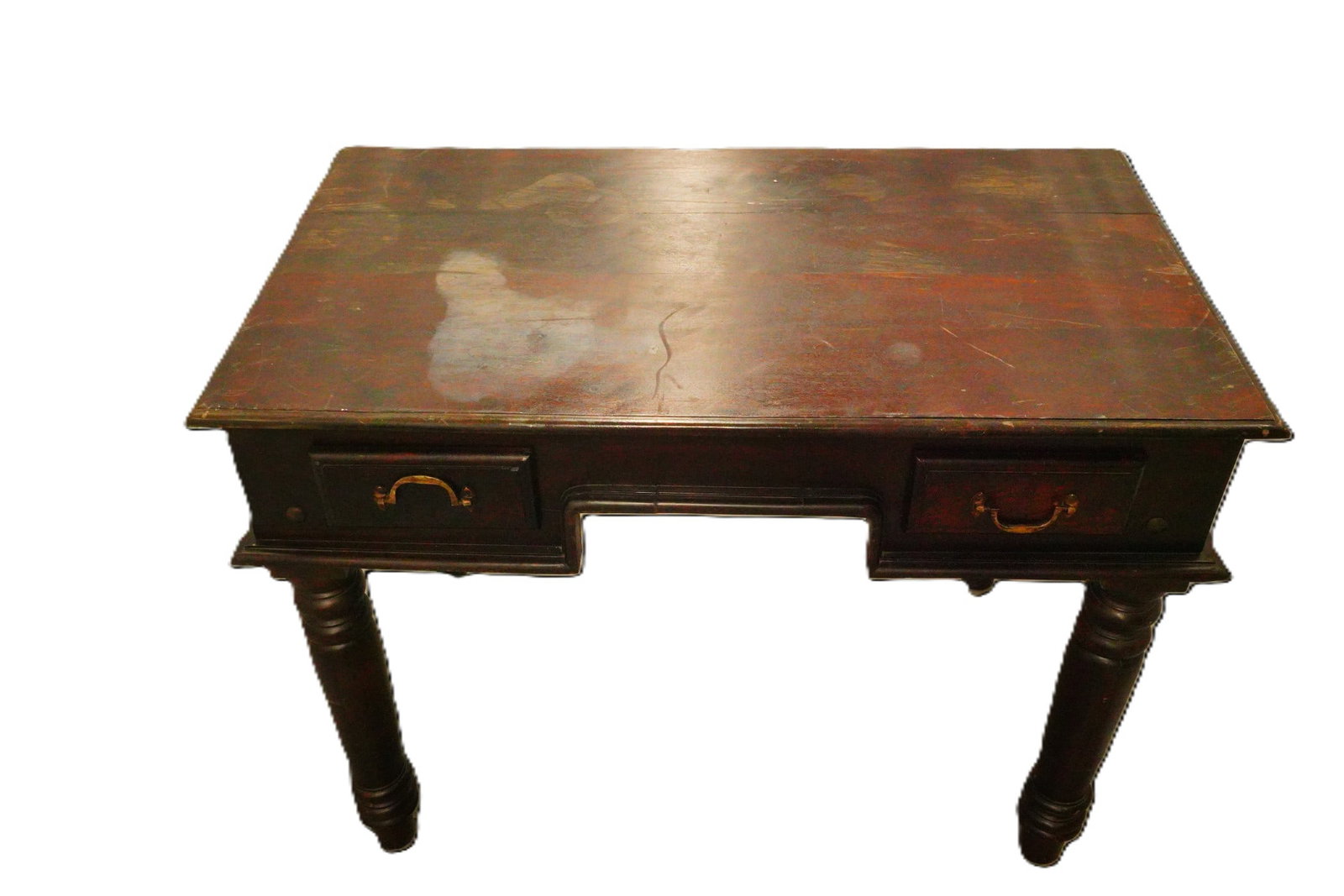 Antique Dark Wood Writing Desk with Turned Legs - 2