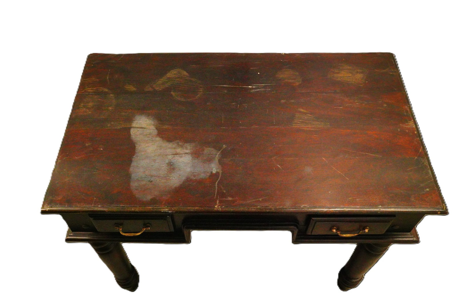 Antique Dark Wood Writing Desk with Turned Legs - 7