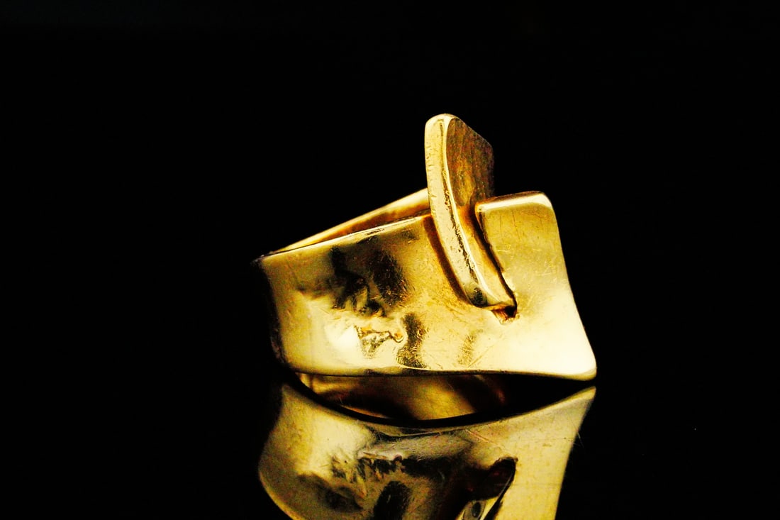 Italian Solid 18K Yellow Gold Geometric Ring - 5