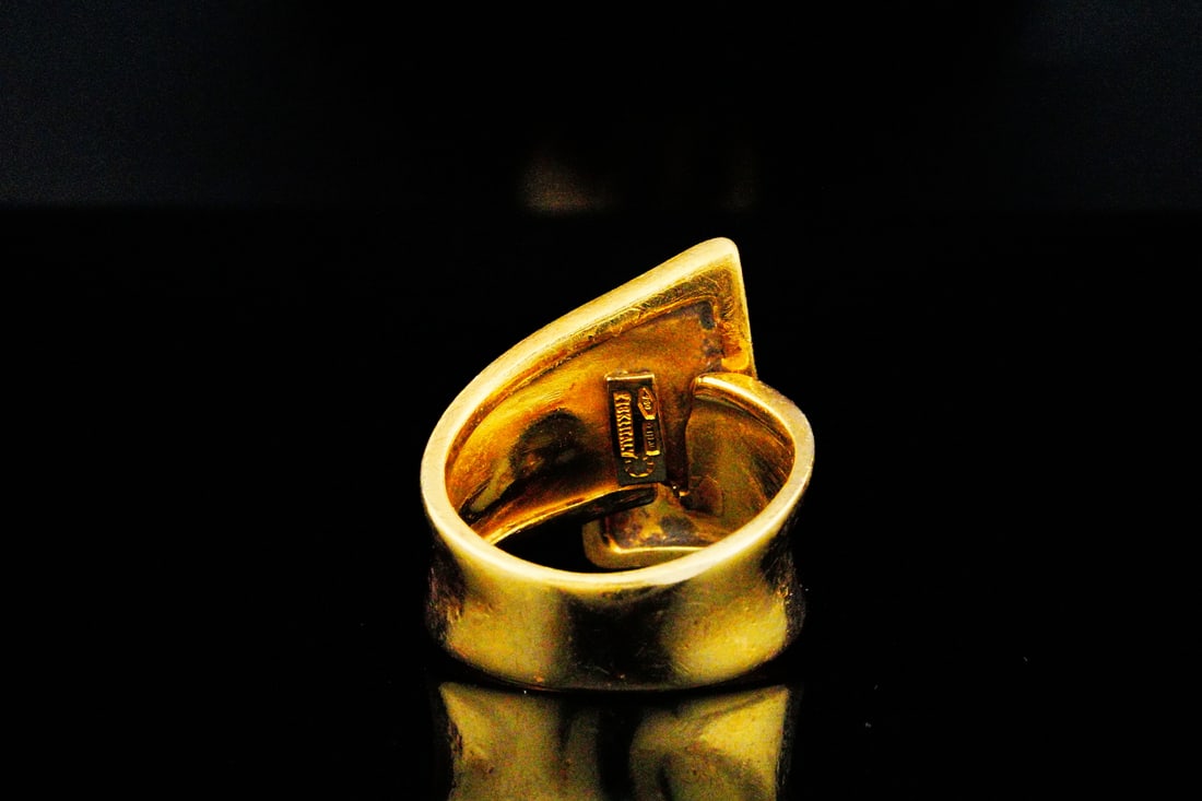 Italian Solid 18K Yellow Gold Geometric Ring - 6