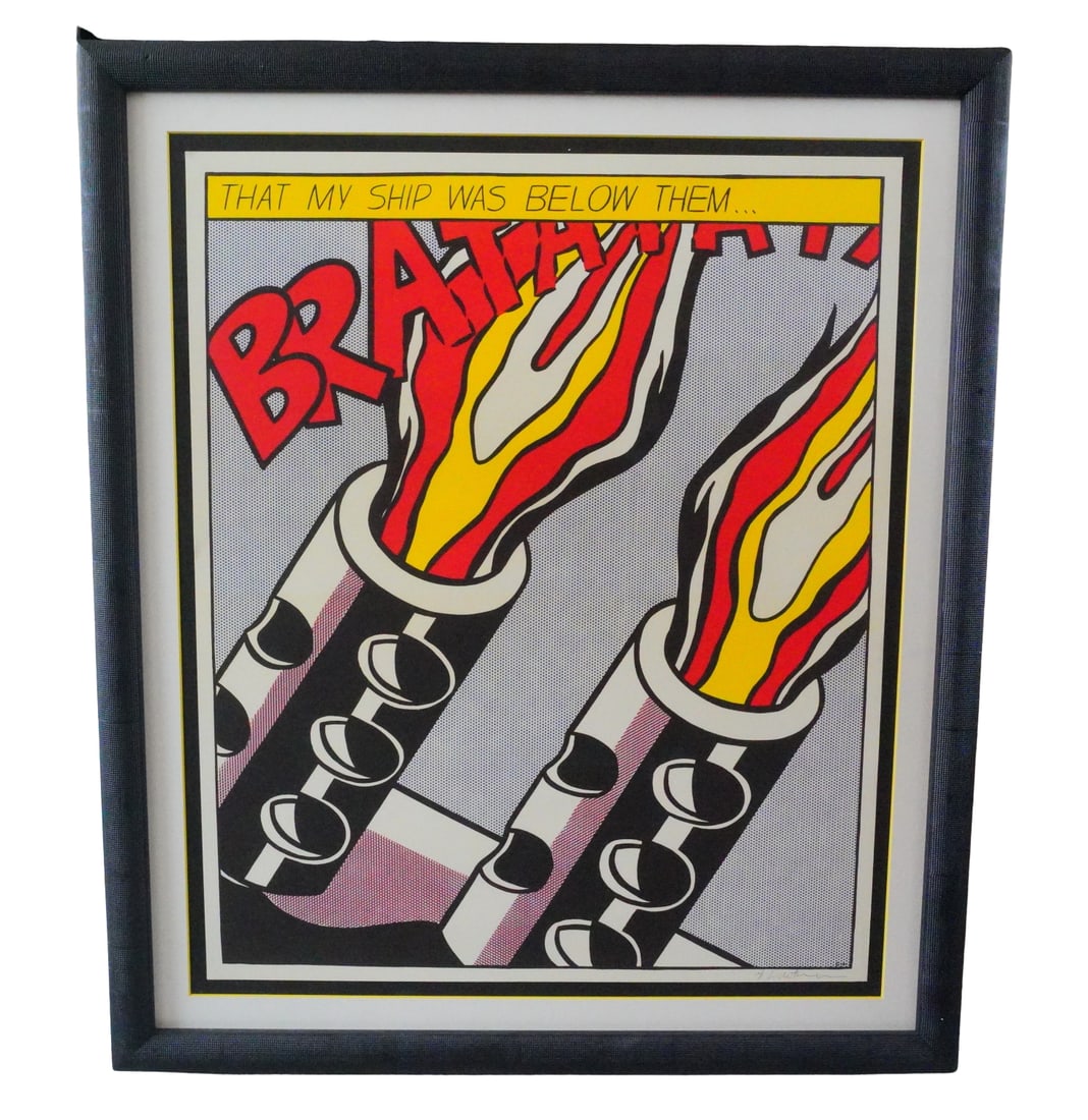 After Roy Lichtenstein Pop Art Lithograph: After Roy Lichtenstein "That My Ship Was Below Them?" Pop Art Lithograph - A striking Pop Art lithograph executed after Roy Lichtenstein, titled That My Ship Was Below Them?. This bold composition cap