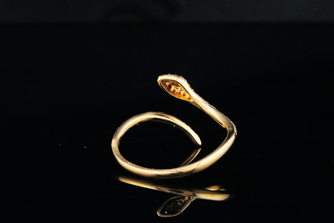 14K Yellow Gold, Diamond and Ruby Snake Ring - 6