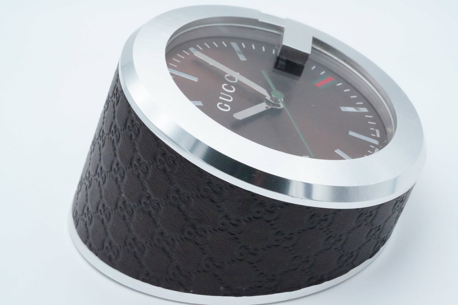 Gucci Brown GG Pattern Dial Table Clock W/Box - 3