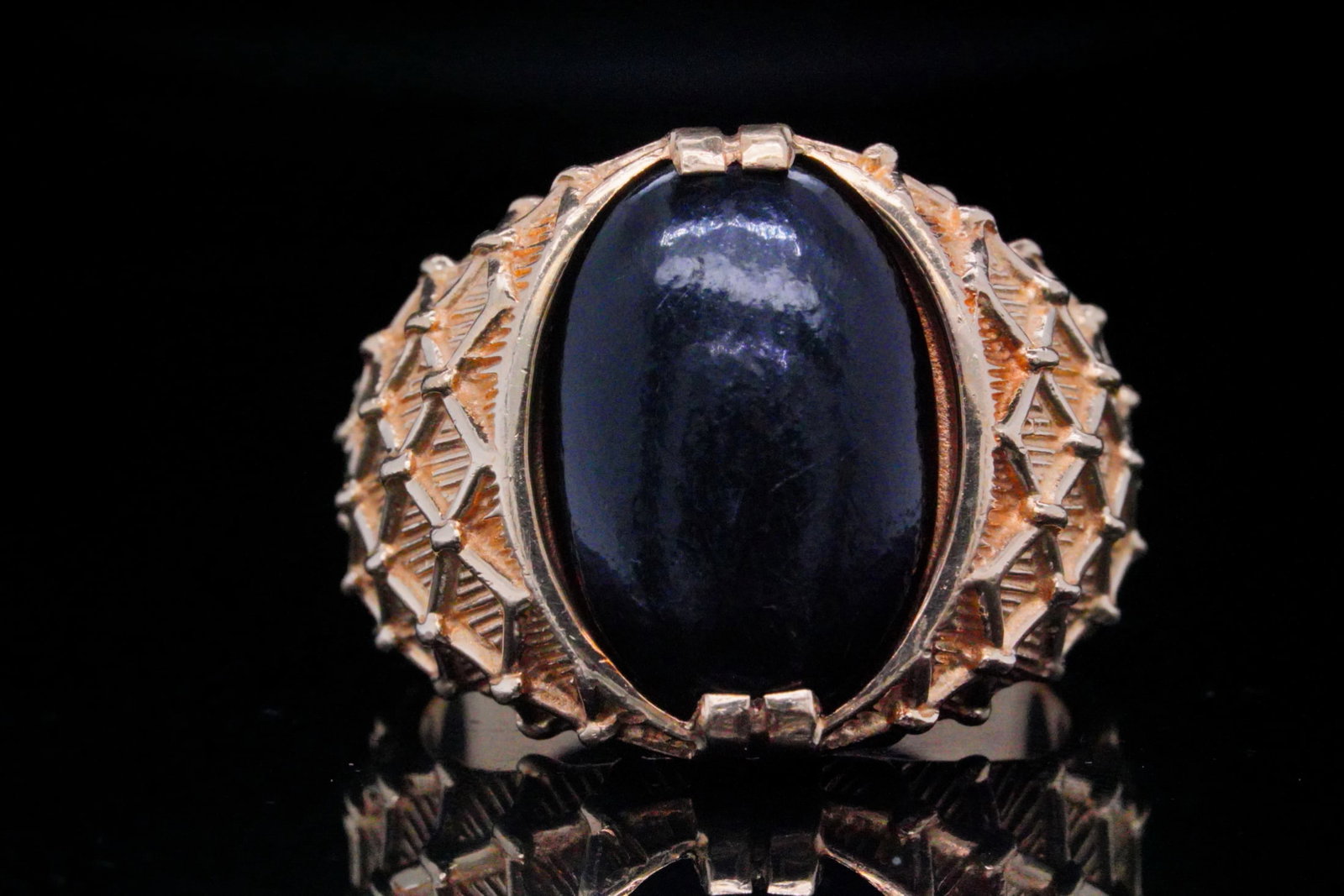 Solid 10K Yellow Gold and Wood Cabochon Ring (1 of 8)