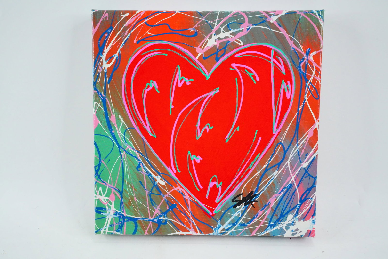 Steve Kaufman Hand Embellished Silkscreen #24/300: Steve Kaufman (American, 1960-2010) "Heart" Limited Edition Hand Embellished Silkscreen on Canvas #24/300 - A vibrant, hand-embellished pop art piece by Steve Kaufman, iconic American artist and forme