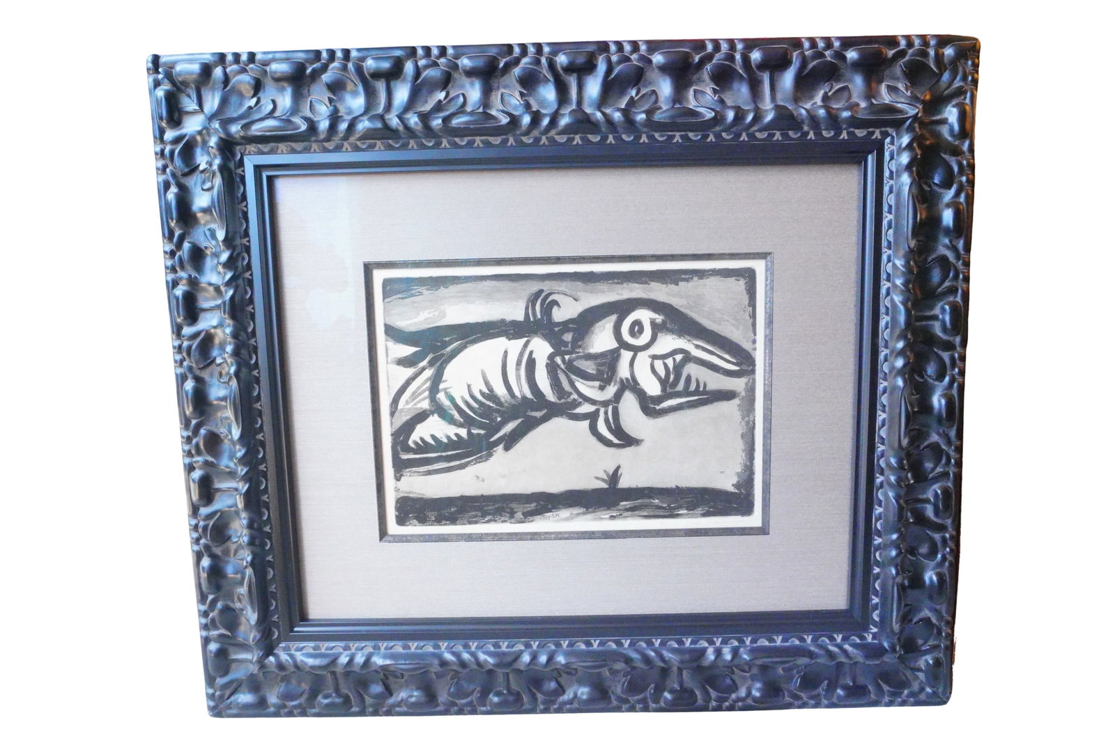 After Georges Renault "Le Poisson Volant" Print: After Georges Renault (French, 1900-1935) "Le Poisson Volant" (Flying Fish) Print - A striking black-and-white print capturing Renault's modernist approach to form and movement. Executed in bold brush