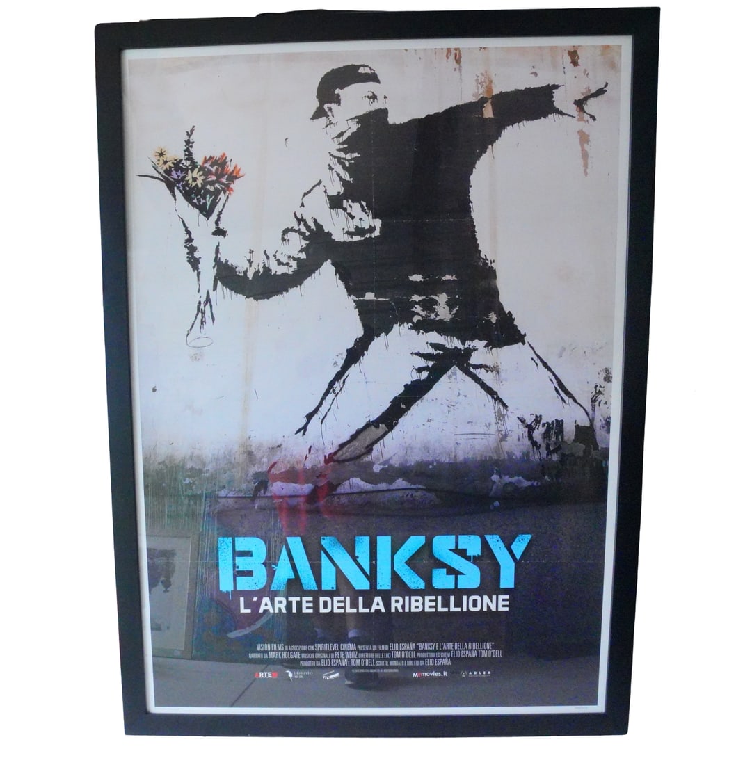 Flower Thrower (L'Arte della Ribellione) Film Poster: Flower Thrower (L'Arte della Ribellione) Film Poster - A framed offset lithographic poster produced for the Italian release of the documentary Banksy: L'Arte della Ribellione (2020), featuring the art