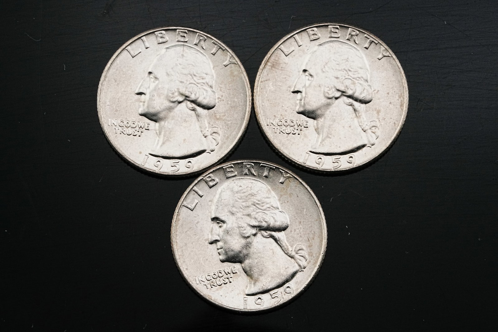 (3) 1959-D 90% Silver Washington Quarters BU/GEM: Lot of (3) 1959-D 90% Silver Washington Quarters BU/GEM - Offered here is an attractive lot of three (3) 1959-D Washington Quarters, each struck in 90% silver and preserved in Brilliant Uncirculated