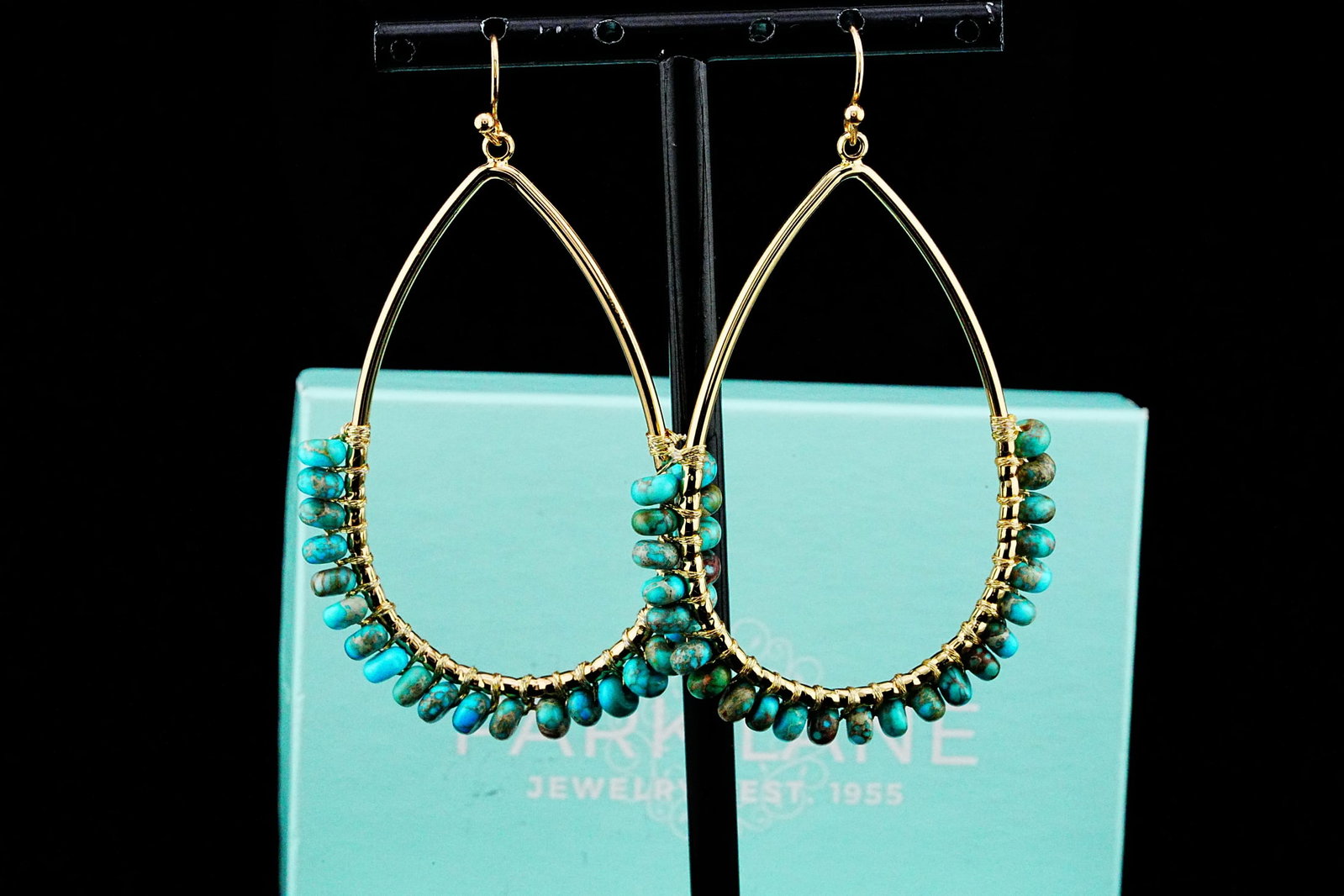 Park Lane 4.5mm Turquoise Bead Gold Tone 2.75" Earrings: Park Lane 4.5mm Turquoise Bead Gold Tone 2.75" Dangle Earrings Never Worn W/Original Box - An elegant and versatile pair of Park Lane dangle earrings featuring vibrant approximately 4.5mm turquoise