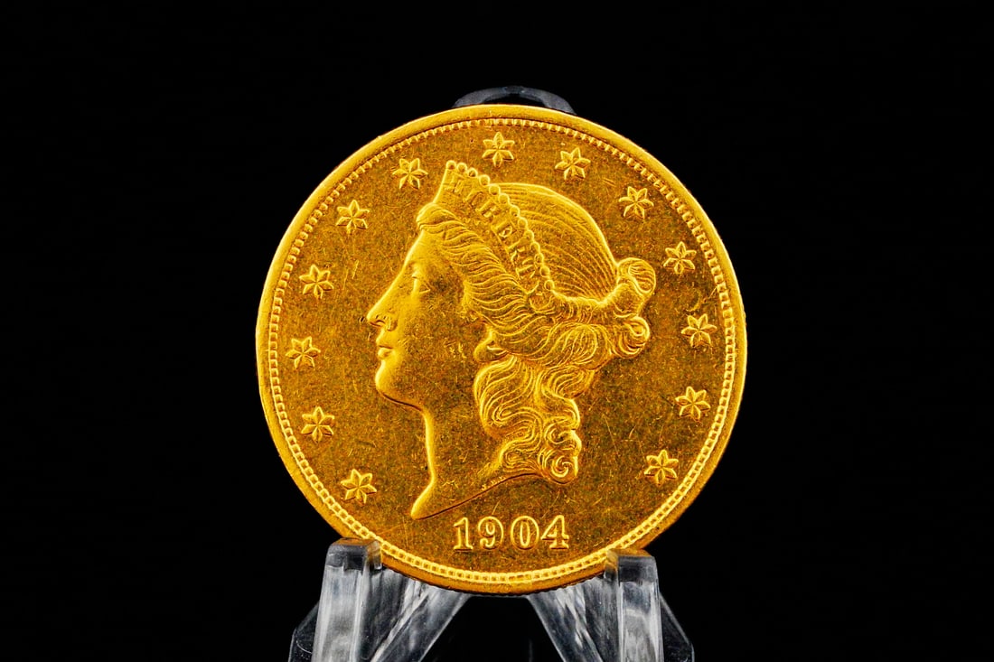 1904 U.S. Liberty Head Double Eagle $20 90% Gold Coin: 1904 U.S. Liberty Head Double Eagle $20 90% Gold Coin - A timeless representation of American numismatic history, this 1904 $20 Liberty Head Double Eagle is a striking example of one of the most iconi