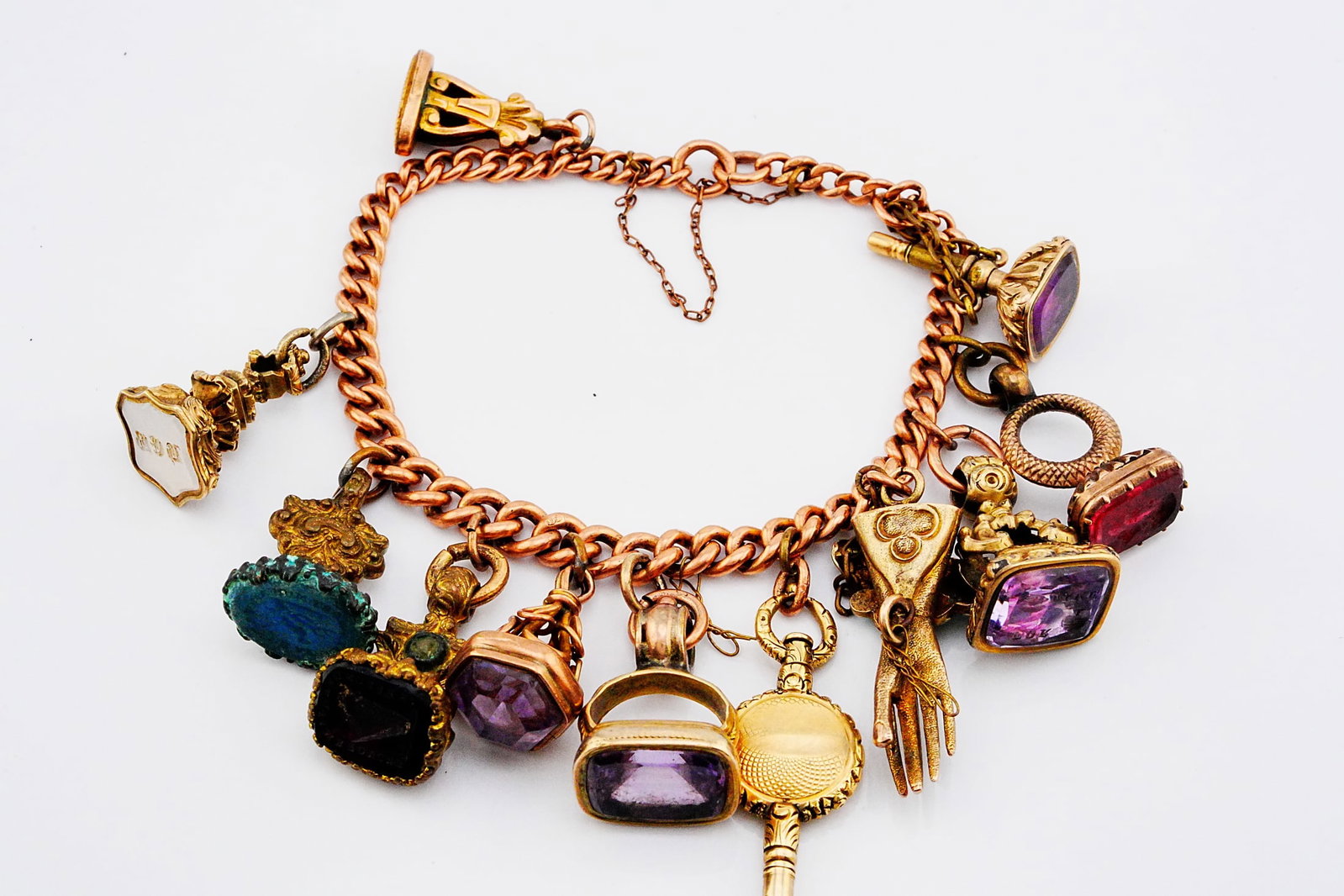Antique 9K-14K Gold Fob Chain Multi-Charm Bracelet (1 of 5)