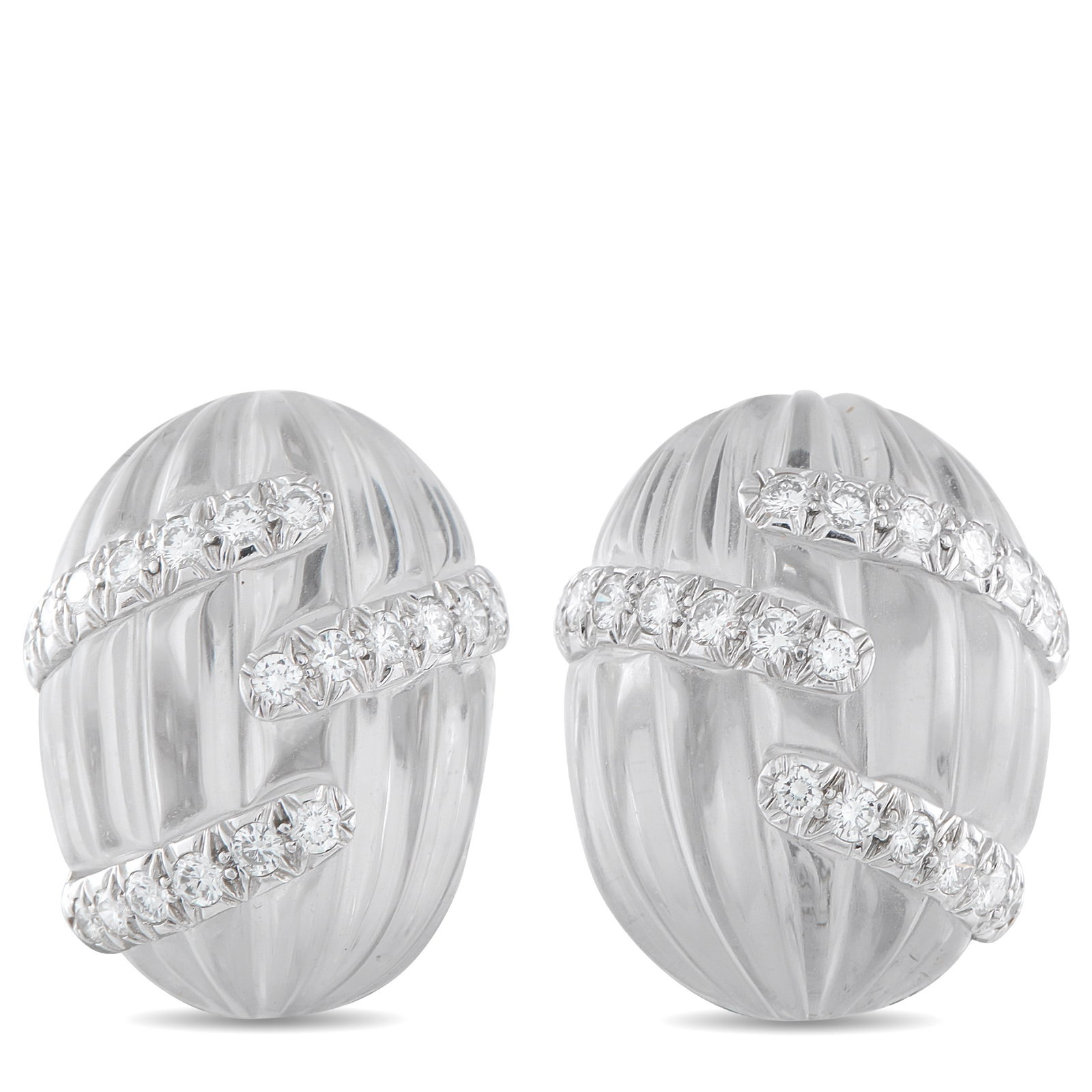 David Webb 3.00ctw Diamond, 18K, Rock Crystal Ear Clips (1 of 2)