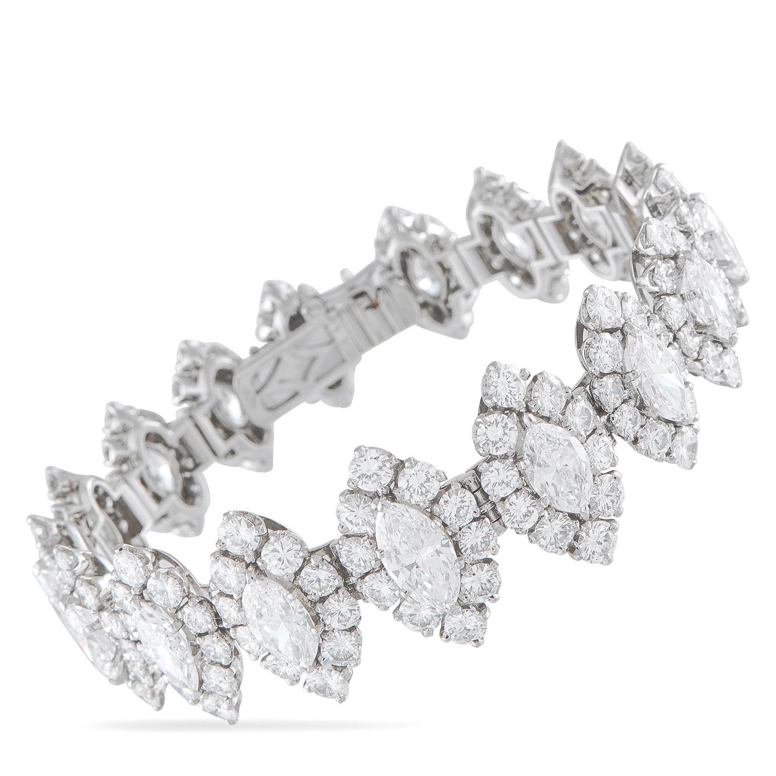 Cartier 32.00ctw VS/F-G Diamond and Platinum Bracelet: Cartier 32.00ctw VS/F-G Diamond and Platinum 7" Vintage Bracelet - An extraordinary expression of vintage Cartier craftsmanship, this breathtaking bracelet from the 1960s exudes timeless glamour and s