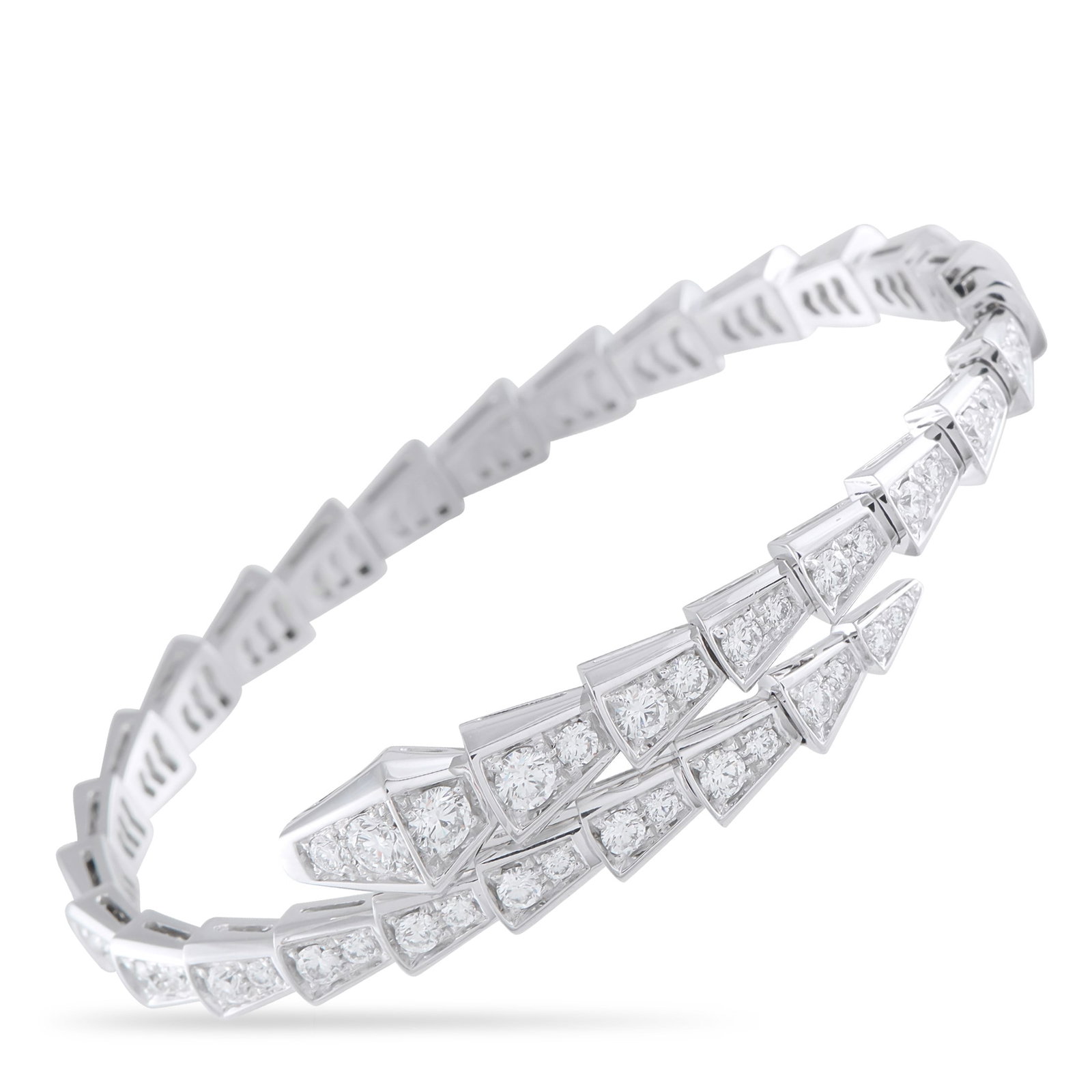 Bvlgari Serpenti Viper 2.80ctw Diamond 18K Bracelet: Bvlgari Serpenti Viper 2.80ctw Diamond and 18K White Gold Bracelet W/Papers - This elegant Bvlgari Serpenti Viper bracelet coils gracefully around the wrist, embodying the serpent motif long associate