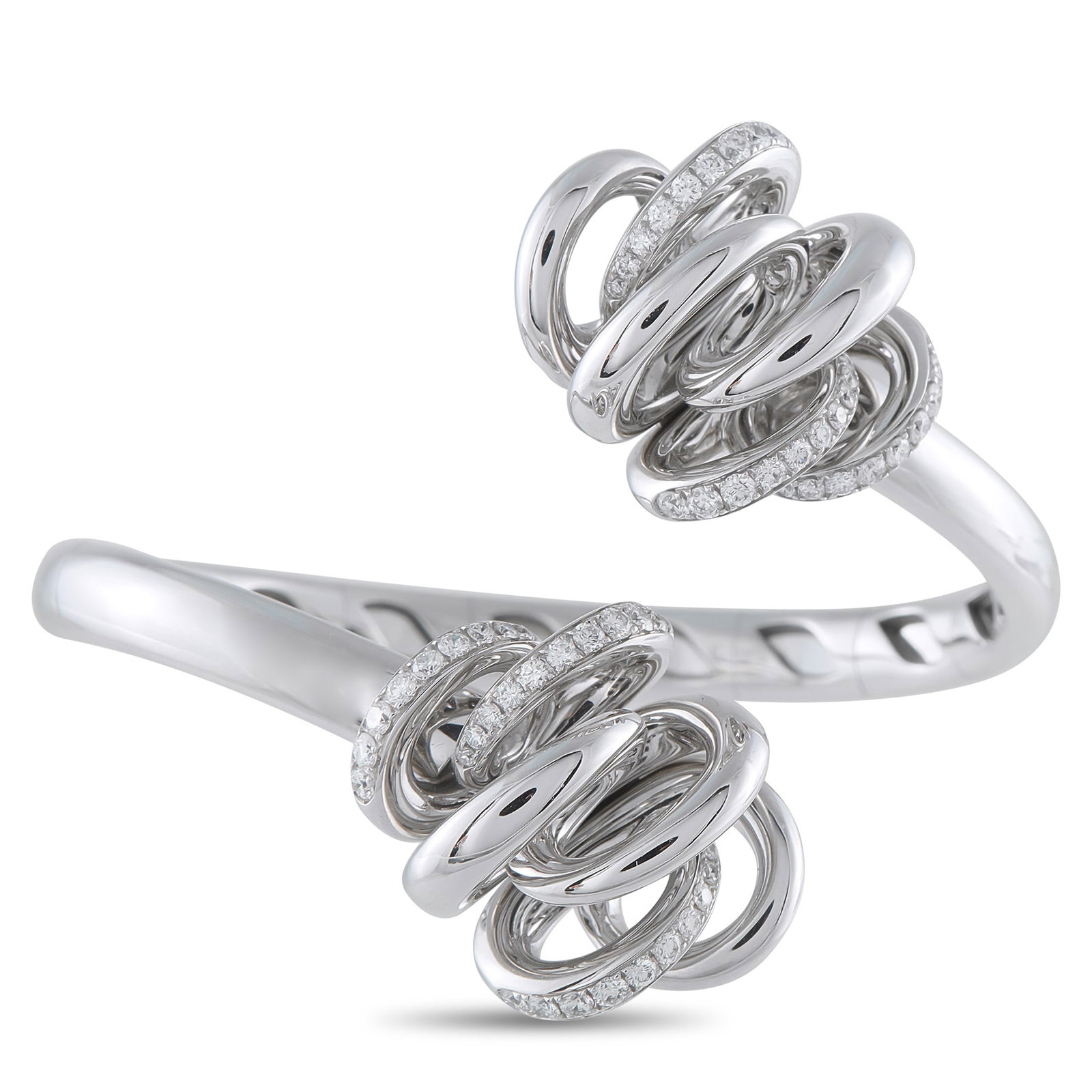 de Grisogono Vortice 1.60ctw Diamond and 18K Bangle: de Grisogono Vortice 1.60ctw VS/E-F Diamond and 18K White Gold Bangle Bracelet W/Box and Papers - A captivating study in movement and modern design, this de Grisogono Vortice bangle bracelet showcases