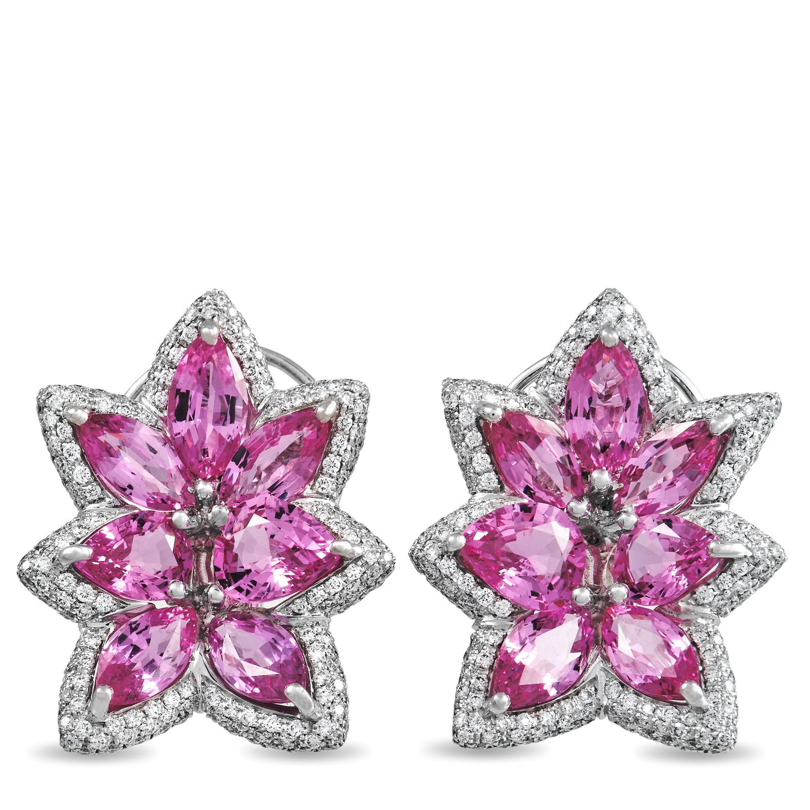 de Grisogono 17.20ctw Pink Sapphire and Diamond Earrings: de Grisogono 15.20ctw Pink Sapphire, 2.00ctw VS1-VS2/F-G Diamond and Solid 18K White Gold 1.15" Earrings W/Box and Papers - These breathtaking earrings from de Grisogono were finely crafted of solid 1