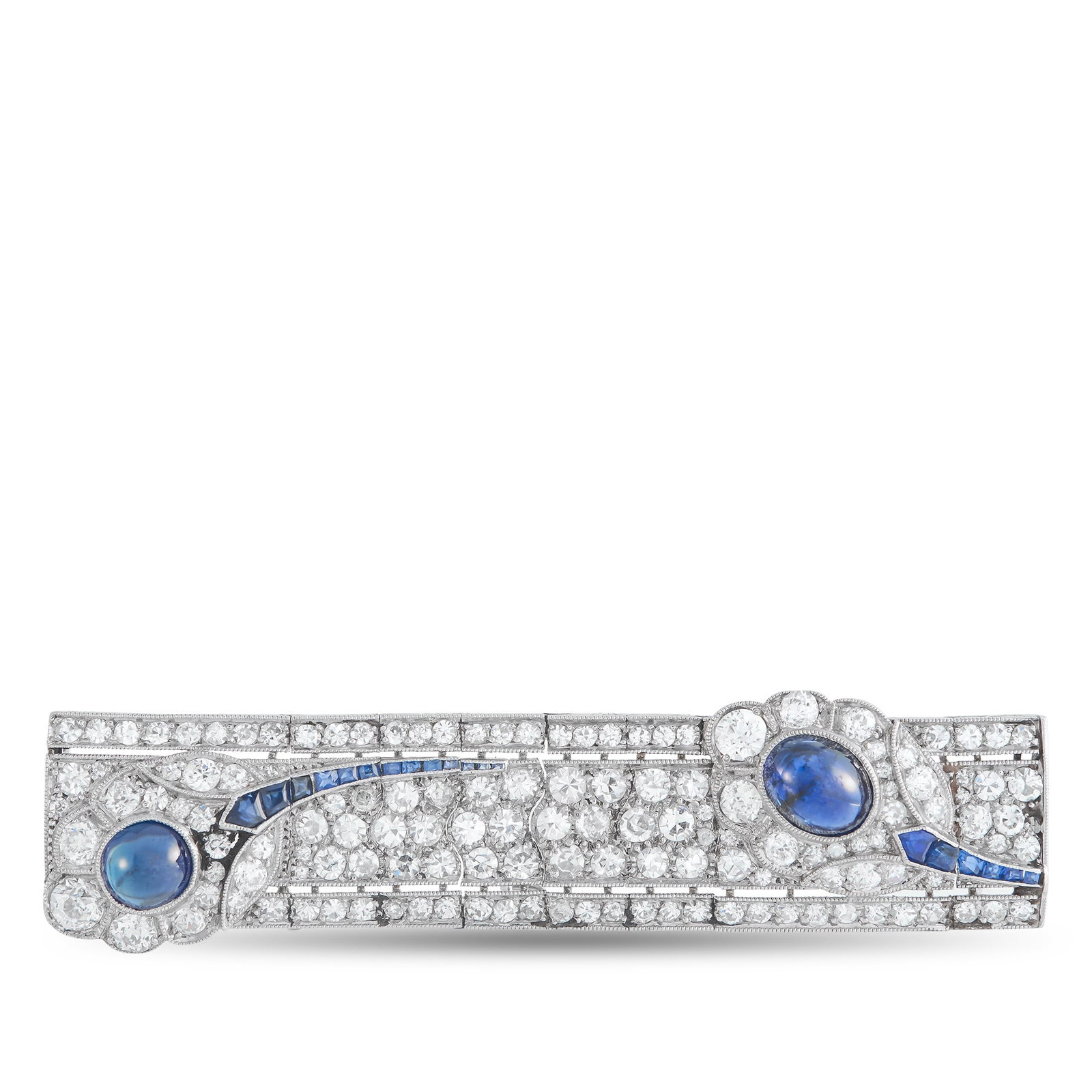 5.00ctw Sapphire, 4.00ctw Diamond, Platinum Brooch: 5.00ctw Blue Sapphire, 4.00ctw VS1-SI1/G-H Diamond and Platinum Brooch - This elegant brooch showcases a refined design brought to life with vibrant sapphires and sparkling diamonds. Crafted in platin