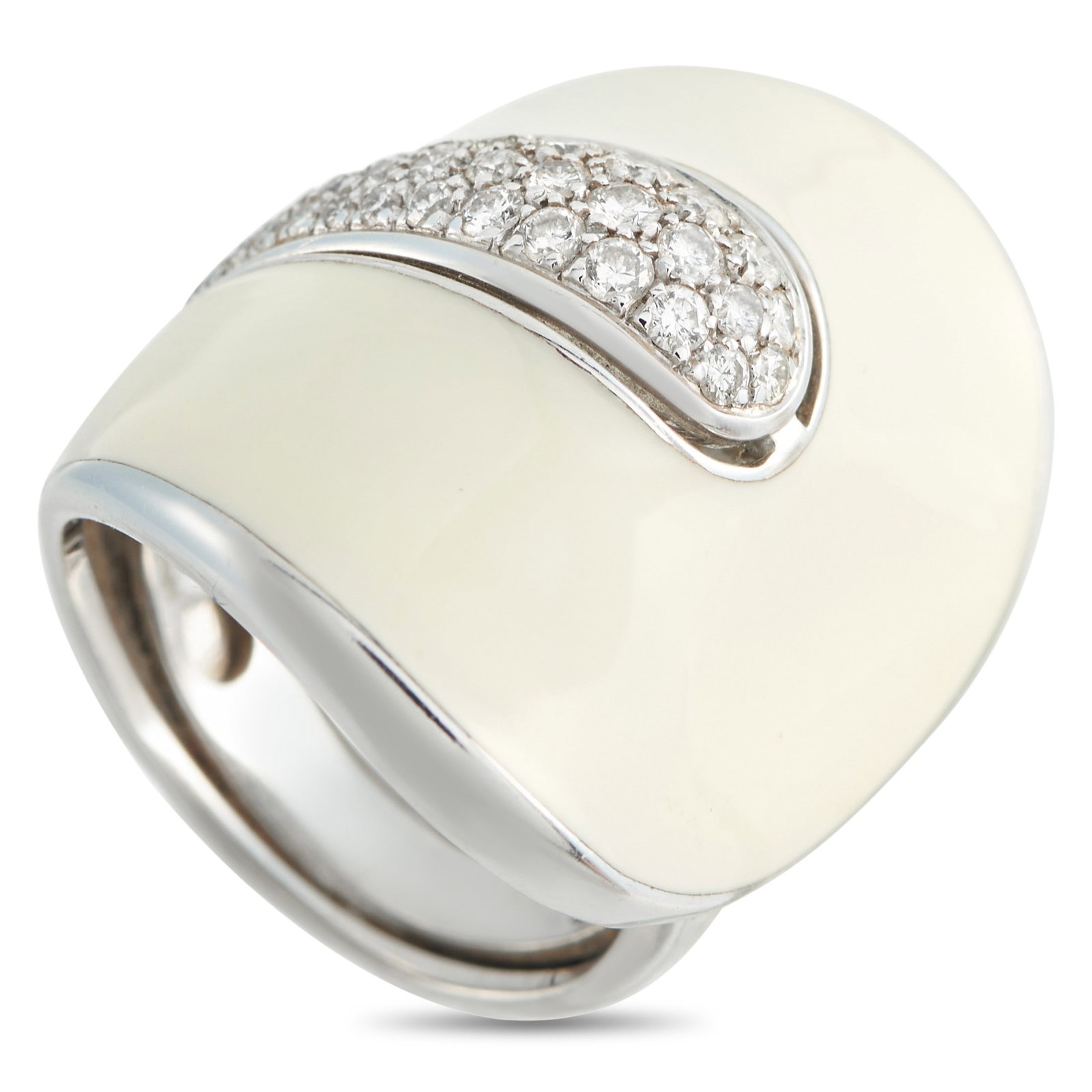 Roberto Coin 18K, 0.55ctw Diamond and Enamel Ring: Roberto Coin 18K White Gold, 0.55ctw VS/G-H Diamond and Enamel Ring - Bold and unmistakably contemporary, this striking Roberto Coin ring showcases a sleek sculptural silhouette crafted in luminous 18