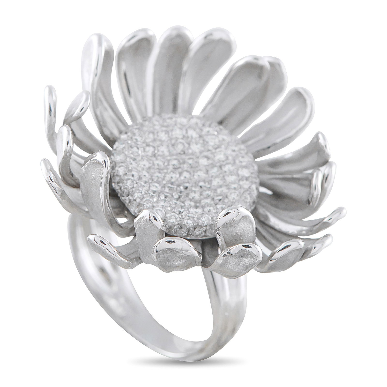 Annamaria Cammilli 0.90ctw Diamond and 18K Flower Ring: Annamaria Cammilli 0.90ctw Diamond and 18K White Gold Flower Ring - A bold and artistic expression of contemporary Italian design, this striking Annamaria Cammilli flower ring showcases beautifully sc