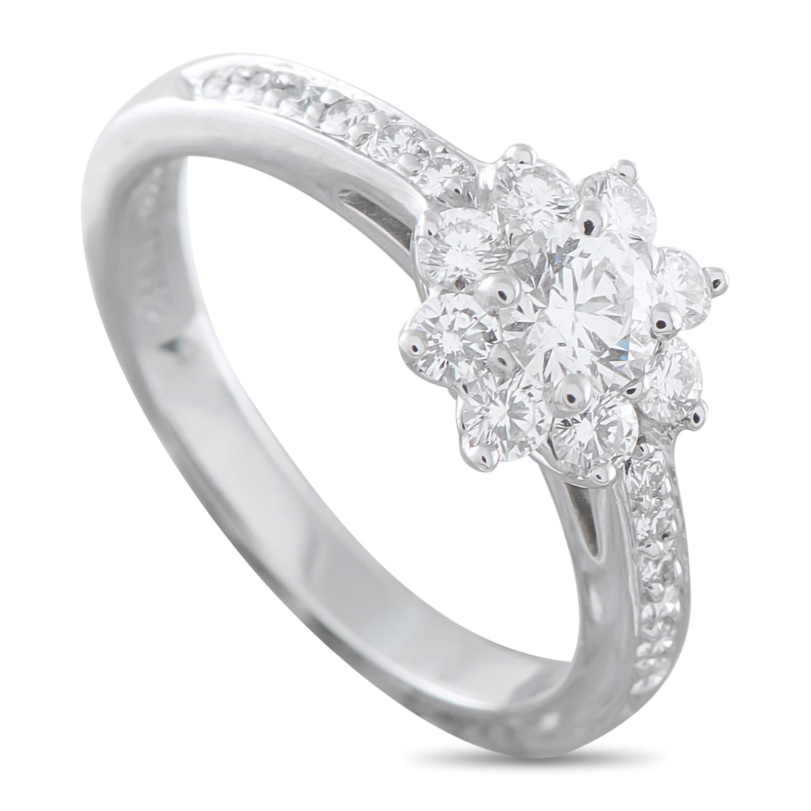 Tiffany & Co. 0.50ctw VS/E-F Diamond and Platinum Ring: Tiffany & Co. 0.50ctw VS/E-F Diamond and Platinum Floral Cluster Ring - Timeless elegance defines this refined Tiffany & Co. ring. Crafted in Platinum, the design showcases a brilliant floral-inspired