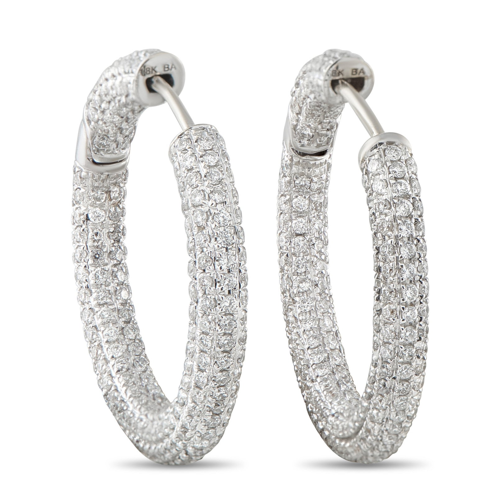 3.15ctw Diamond and 18K White Gold 1" Hoop Earrings (1 of 2)