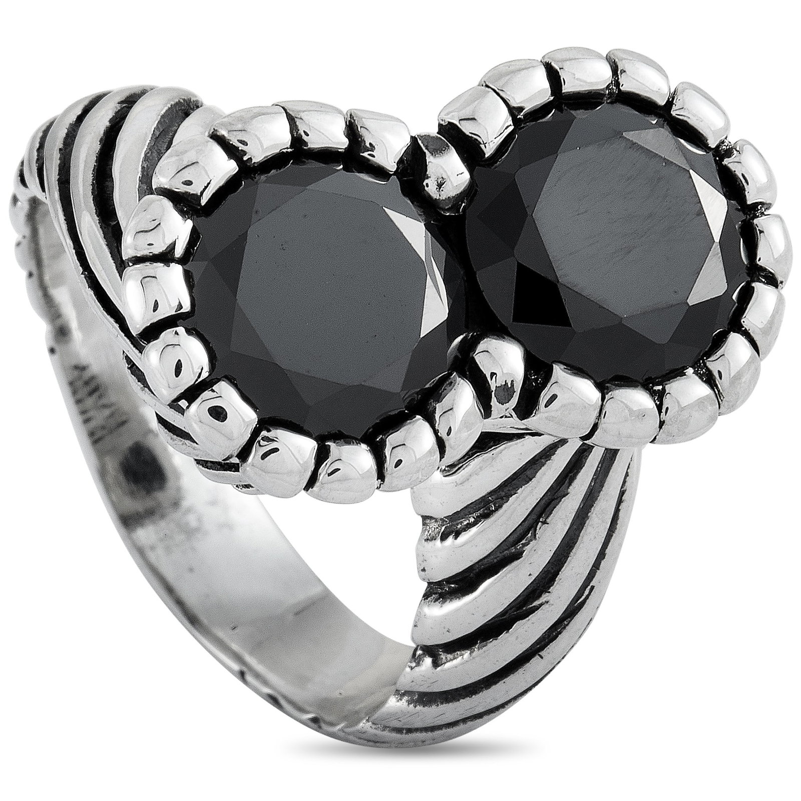 King Baby Sterling Silver and Black Cubic Zirconia Ring: King Baby Sterling Silver and Black Cubic Zirconia Twisted Band Ring W/Box - This King Baby ring is crafted of solid sterling silver and has a twisted band with a pair of round cut black cubic