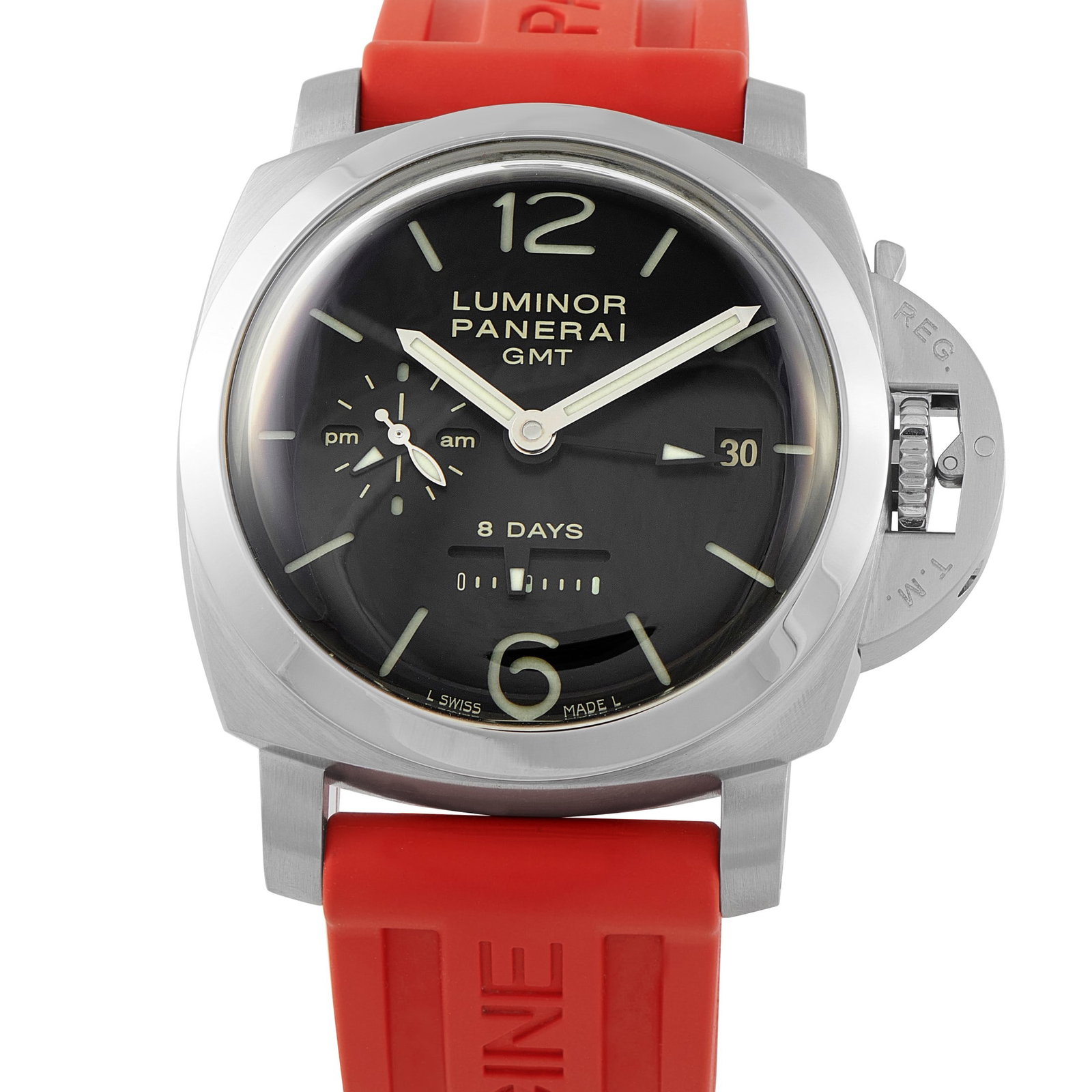 Officine Panerai Luminor 1950 8 Days GMT 44mm Watch: Officine Panerai Luminor 1950 8 Days GMT 44mm Steel Watch Ref. PAM00233 - A landmark reference in modern Panerai history, the Luminor 1950 8 Days GMT PAM00233 represents the debut of the manufacture C