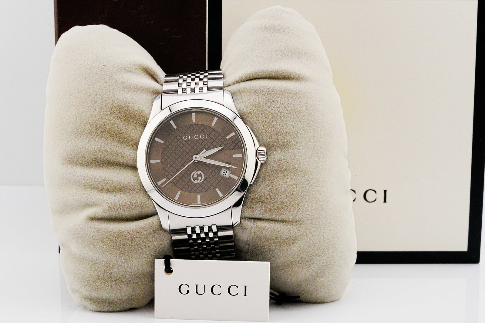 Gucci G-Timeless 38mm Stainless Steel Watch W/Box: Gucci G-Timeless 38mm Stainless Steel Watch W/Box, Booklet and Tag - A refined expression of contemporary Italian luxury, this Gucci G-Timeless wristwatch pairs the house's signature aesthetic with ve
