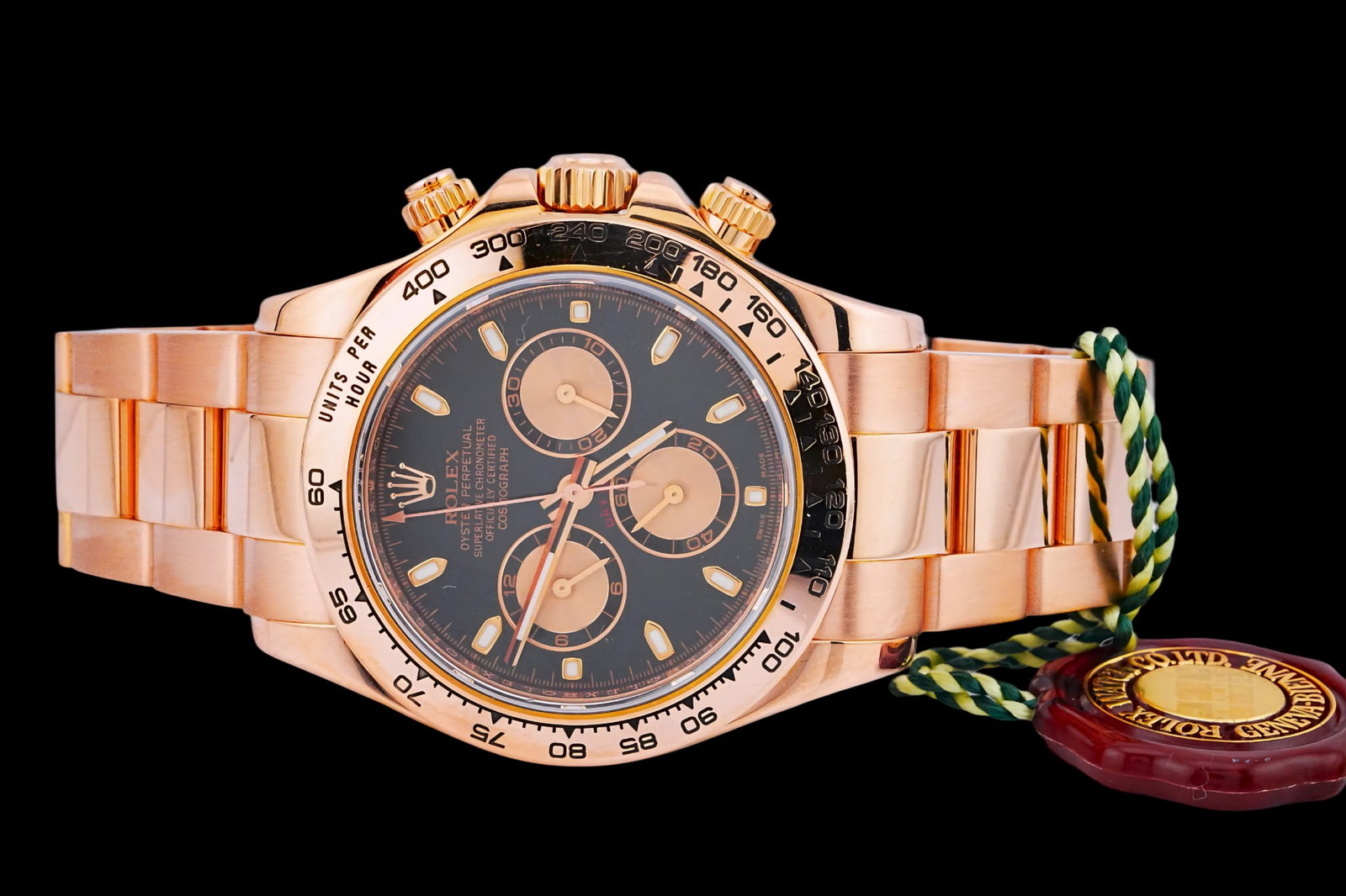 Rolex Daytona 40mm 18K Everose Gold Watch W/Card: Rolex Cosmograph Daytona 40mm Solid 18K Everose Gold Watch W/Card (Ref. 116505) - This magnificent timepiece was crafted by the artisans at the world renowned luxury watch maker Rolex. This is the Oys