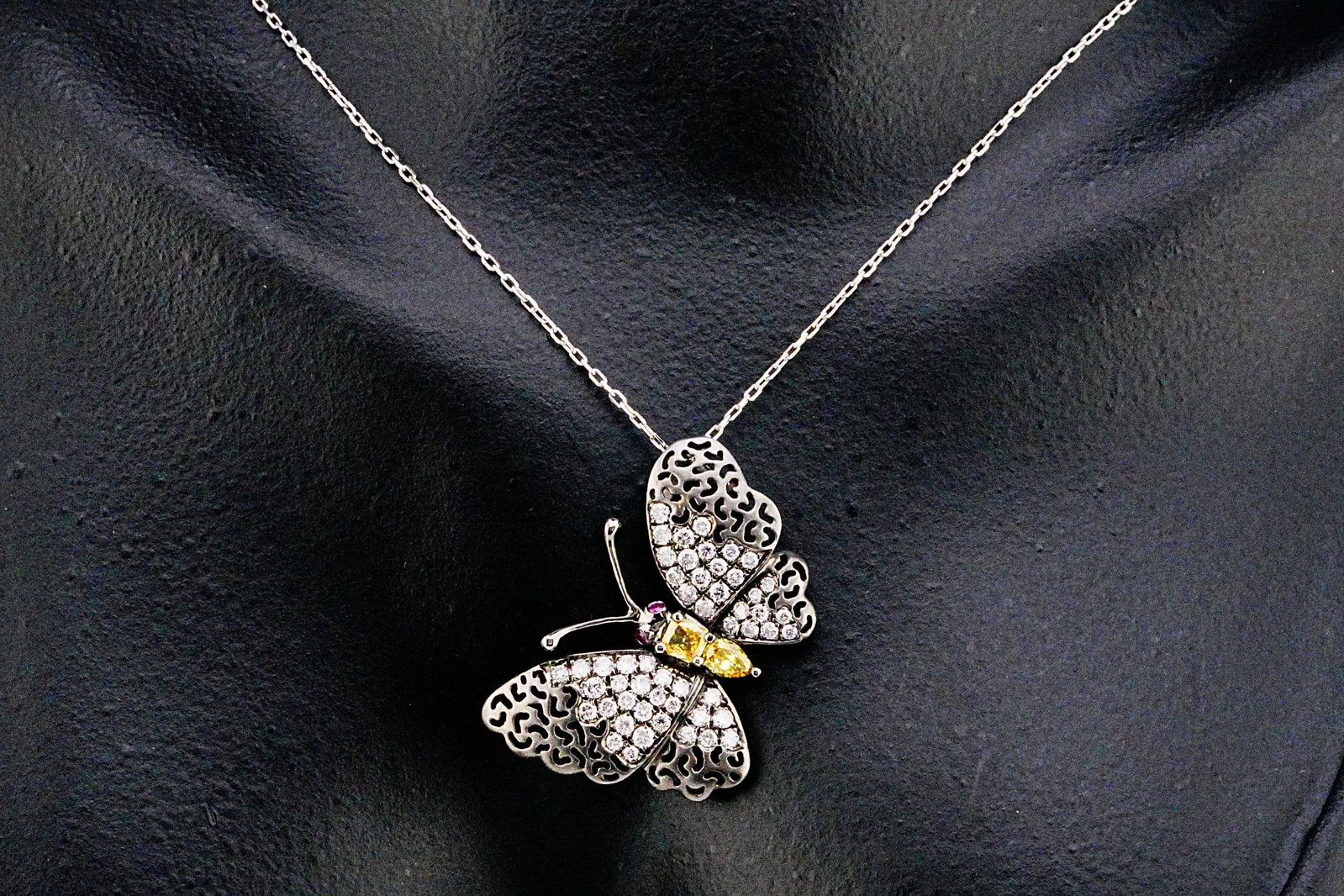 1.10ctw Yellow and White Diamond 14K Butterfly Necklace (1 of 3)