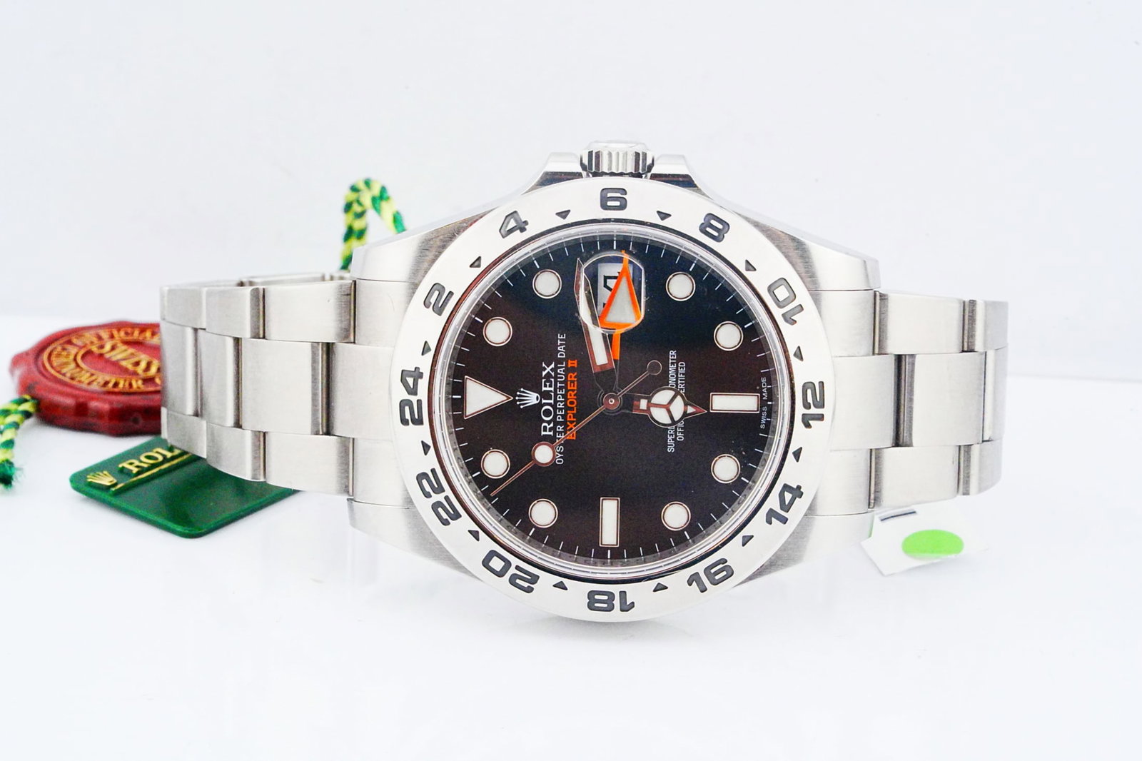 Rolex Explorer II 42mm Stainless Steel Watch W/Card: Rolex Explorer II 42mm Stainless Steel Watch W/Card (Ref. 216570) - This handsome timepiece is the Rolex Explorer II, which was first developed for use while in dark environments such as caves or the 