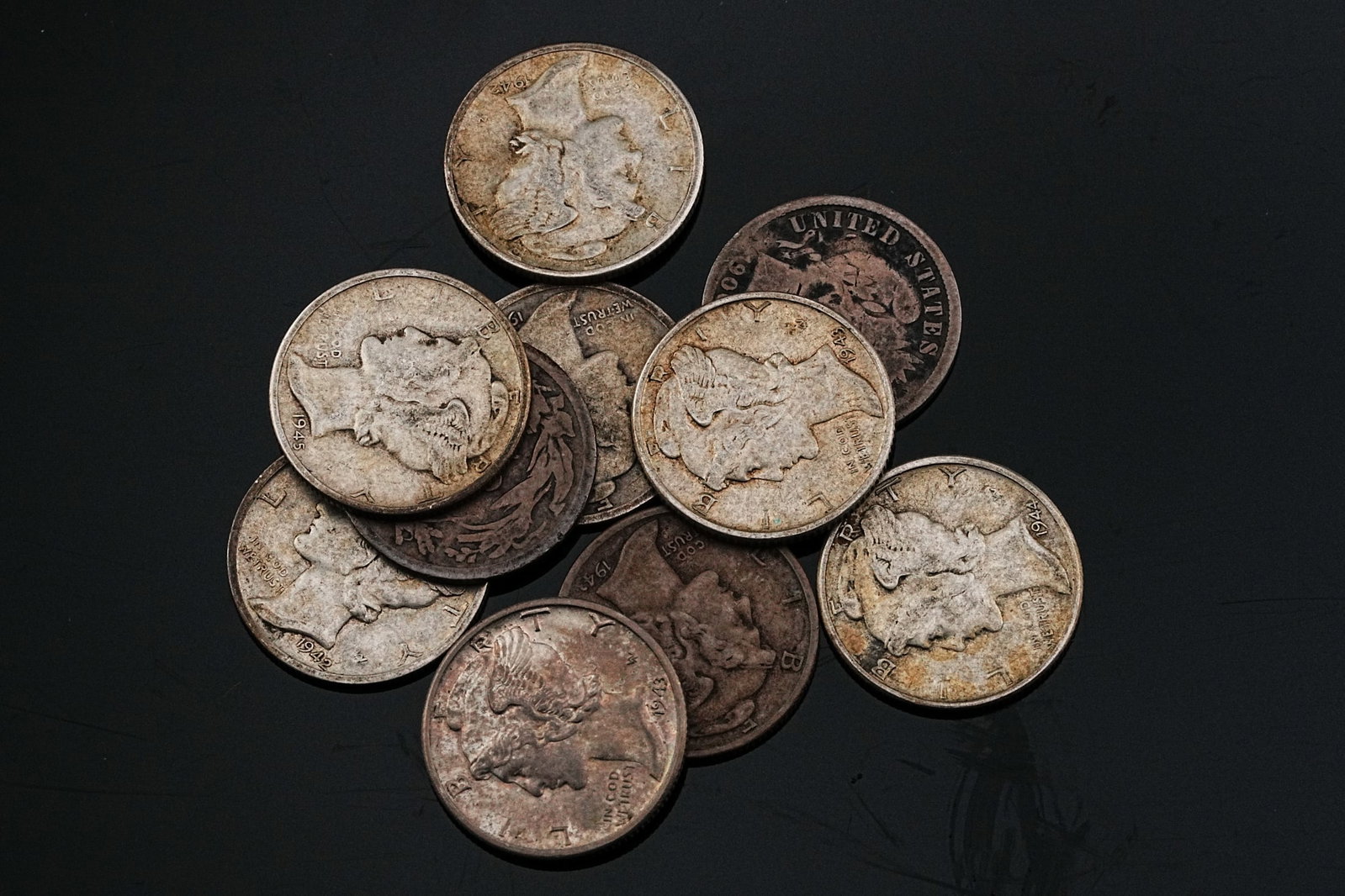 Lot of (10) Unsearched 90% Silver United States Dimes (1 of 2)