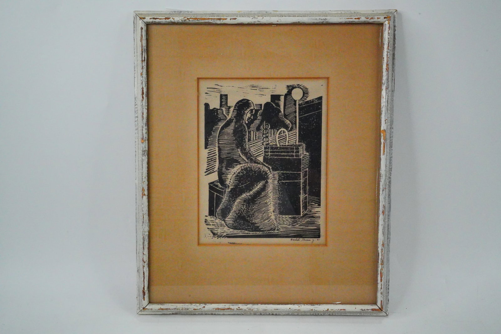 1941 Untitled Urban Vendor Scene Woodcut on Paper (1 of 5)