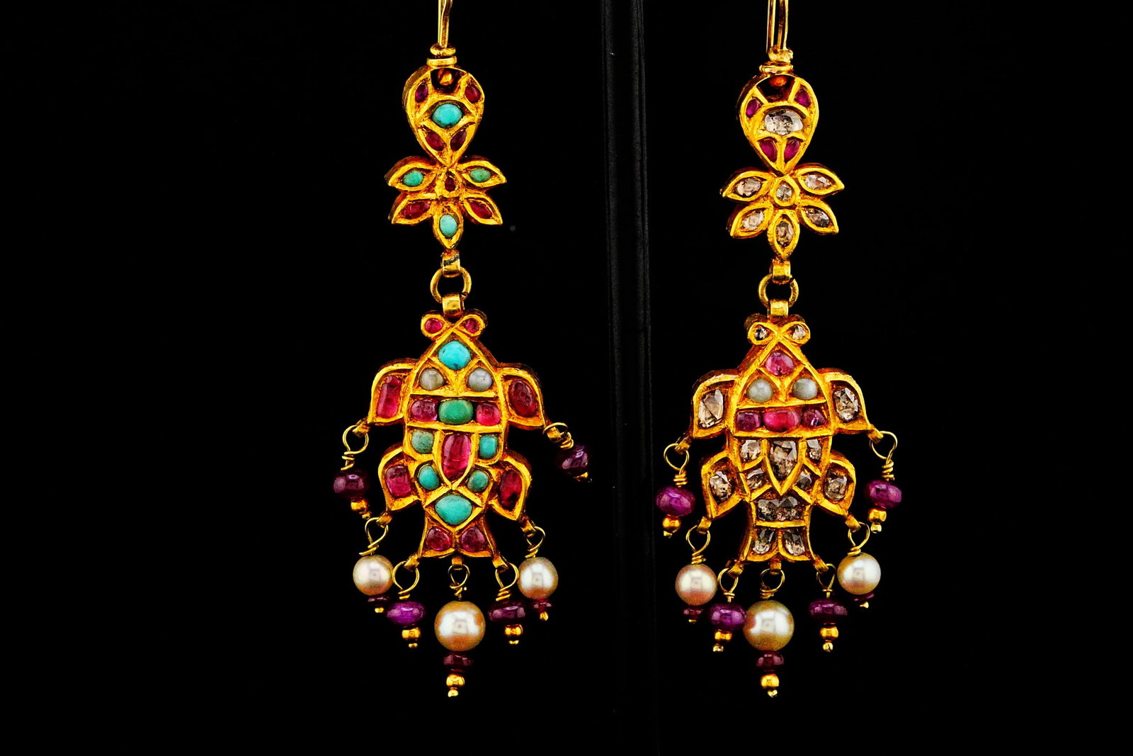 Polki Diamond, Ruby, Turquoise, Pearl and 18K Earrings (1 of 4)