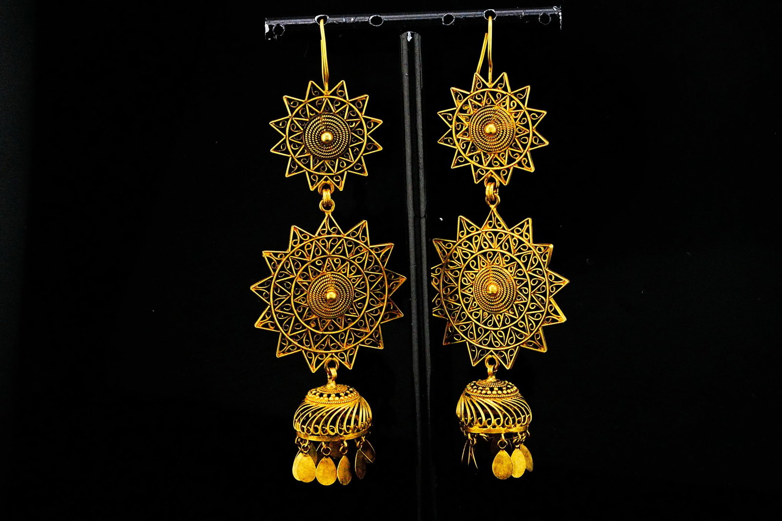 Handcrafted Filigree 18K Gold 3.75" Chandelier Earrings (1 of 7)