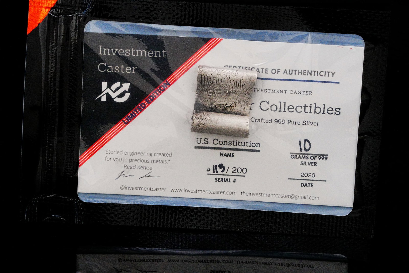 10 Gram .999 Silver U.S. Constitution Scroll #113/200 (1 of 2)