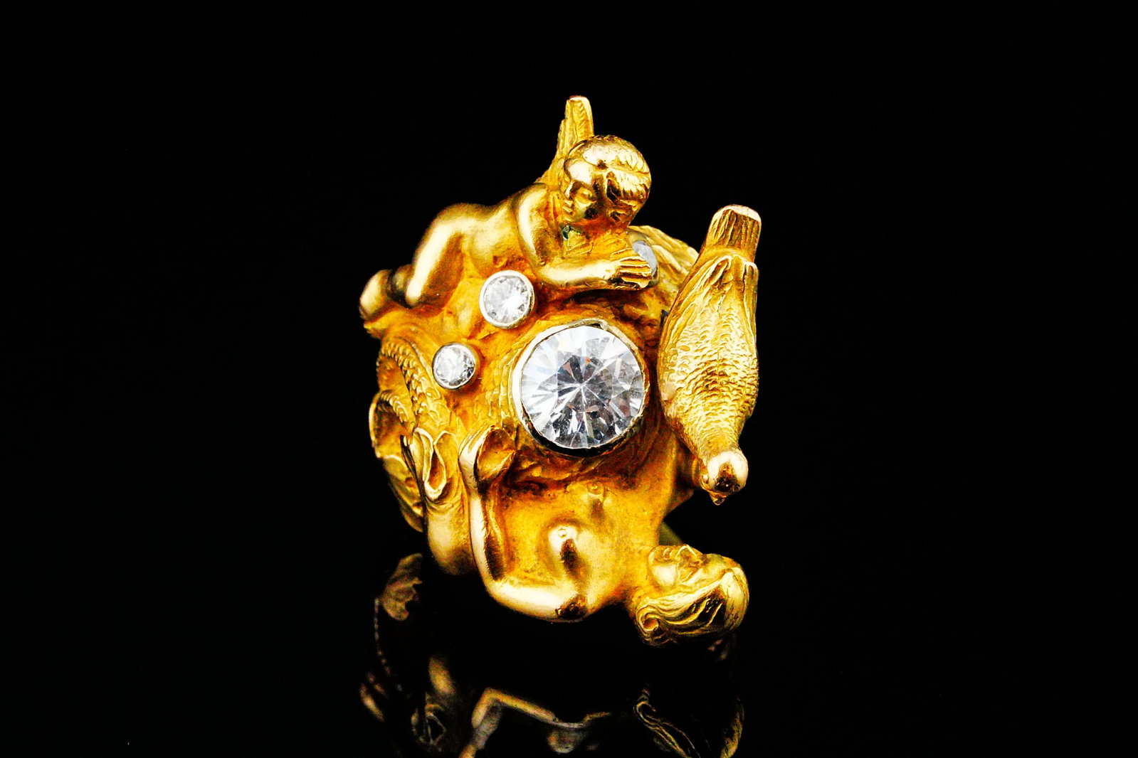 V. Cardelli 18K Yellow Gold Sculptural Statement Ring: V. Cardelli 3.00ct Moissanite, 0.70ctw SI1-SI2/G-H Diamond and 18K Yellow Gold Sculptural Statement Ring - This stunning statement ring from V. Cardelli is a masterpiece that transcends traditional je